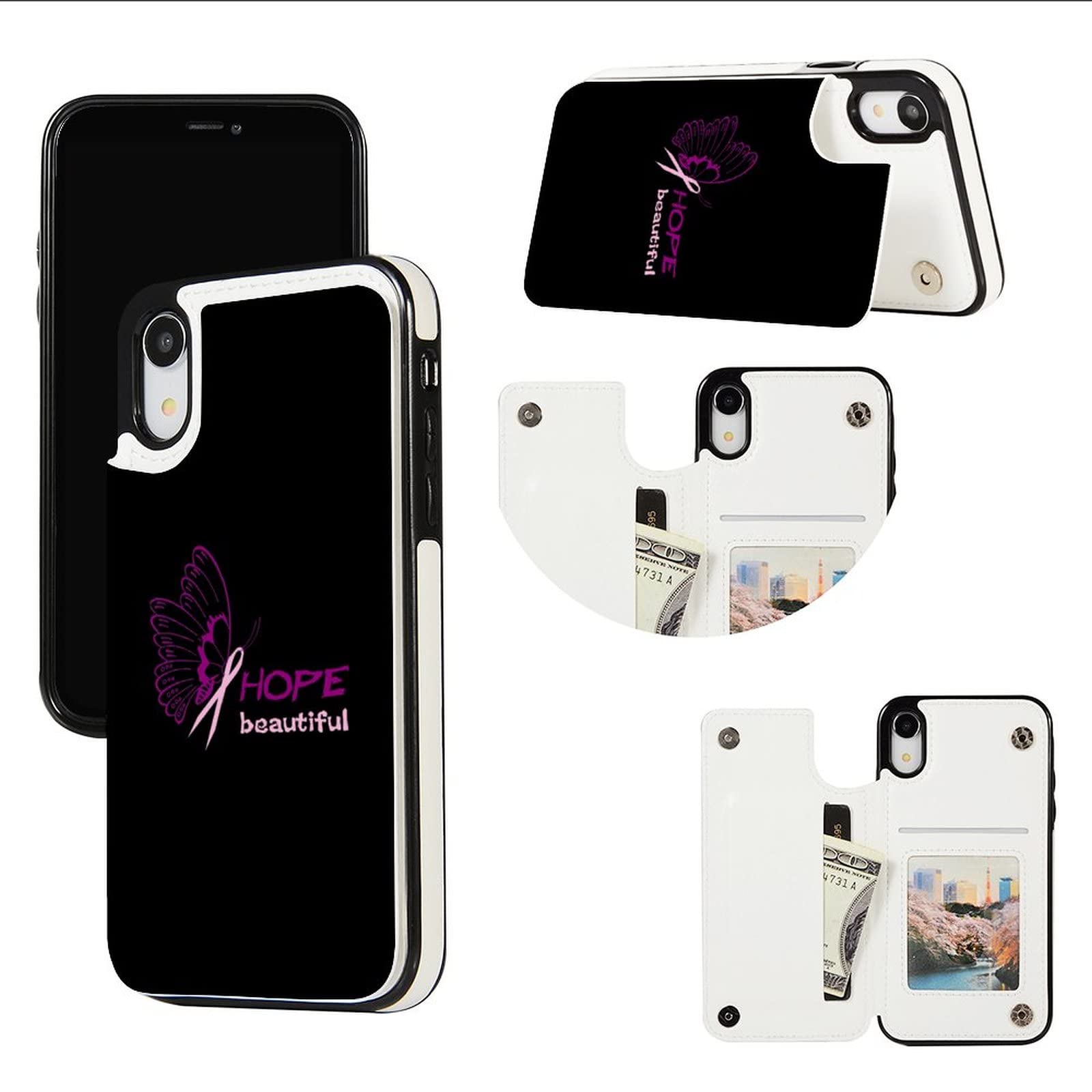 Pink Ribbon Butterfly Wallet Phone Case for iPhone XR - Breast Cancer Awareness Flip Cover with Card Holder & Purse | Perfect for Charity Events, Daily Use & Gift Giving