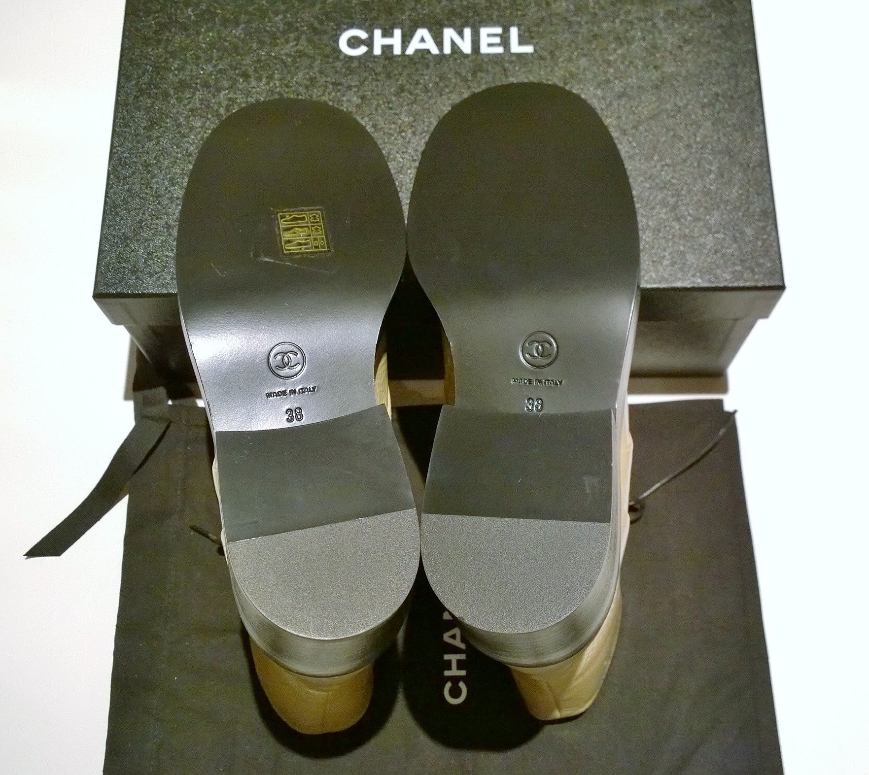 Chanel Beige Leather Ankle Boots with Black Cap Toe - Platform Lace Up Booties for Women | New in Box | Perfect for Fall Fashion & Night Out Outfits