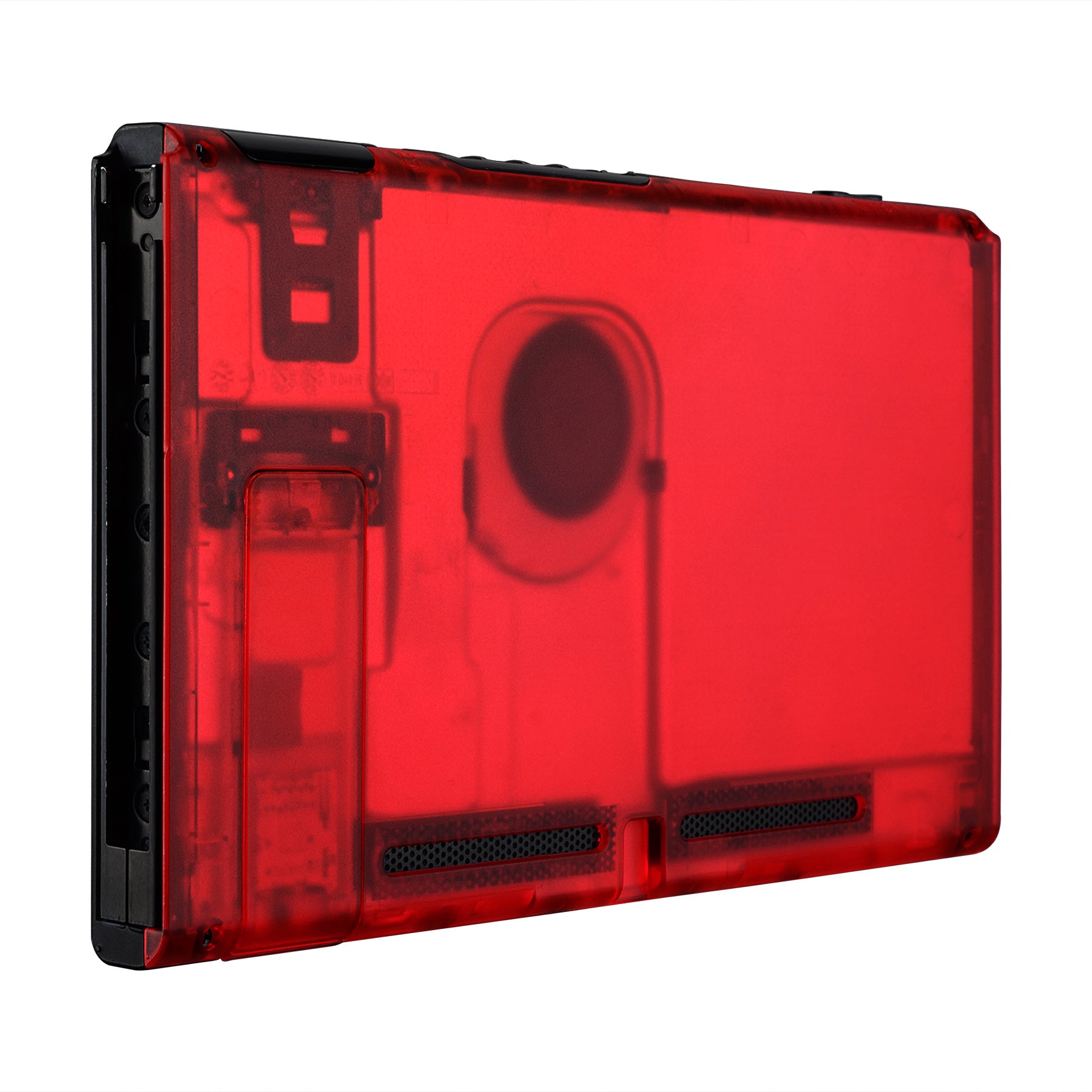 eXtremeRate Clear Red Replacement Back Plate with Kickstand for Nintendo Switch - DIY Housing Shell Case for Enhanced Gaming Experience | Perfect for Travel, Home Entertainment & Console Protection