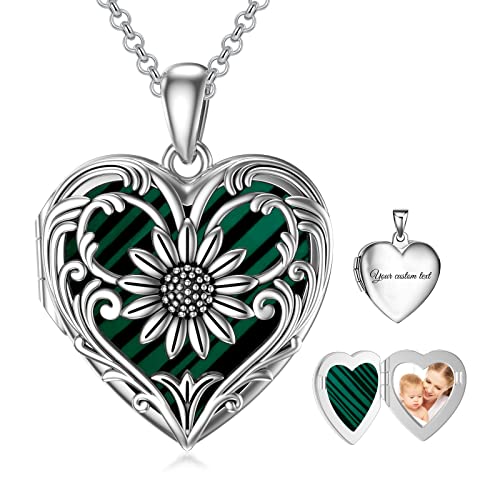 E-Malachite sunflower locket+photo+text