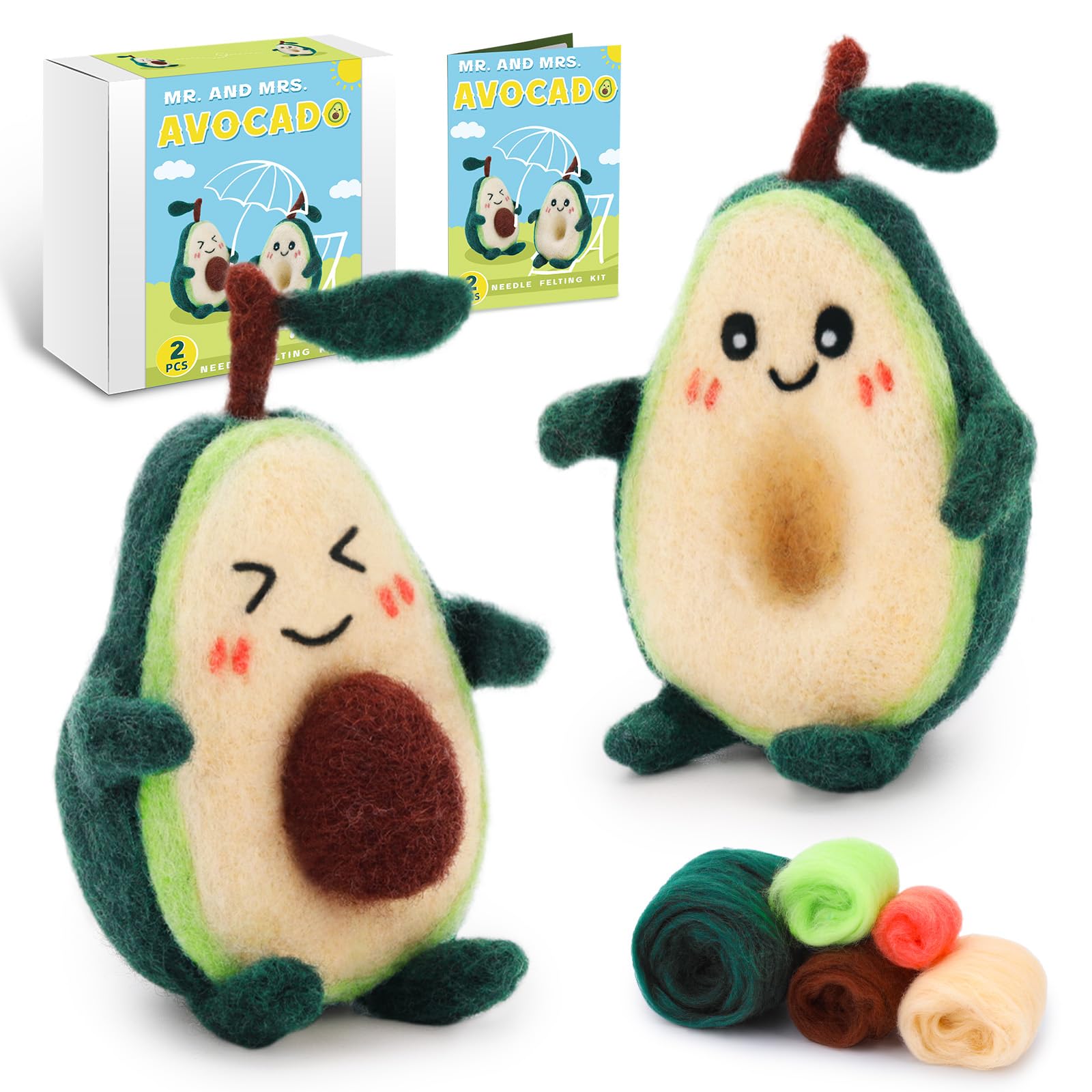 OEHPICC Avocado Needle Felting Kit - Complete DIY Starter Kit with Felting Needles, Wool, Foam Pad & Step-by-Step Guide | Perfect for Beginners, Handmade Crafts, Home Decor & Stress Relief Projects