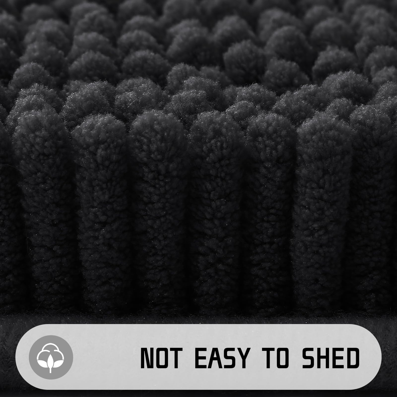 Luxury Chenille Shaggy Bathroom Rug Mat - 32'' x 20'' Extra Soft & Thick Absorbent Non-Slip Bath Mat for Bath Floor, Tub and Shower - Machine Washable - Black - Perfect for Bathroom, Spa and Home Decor