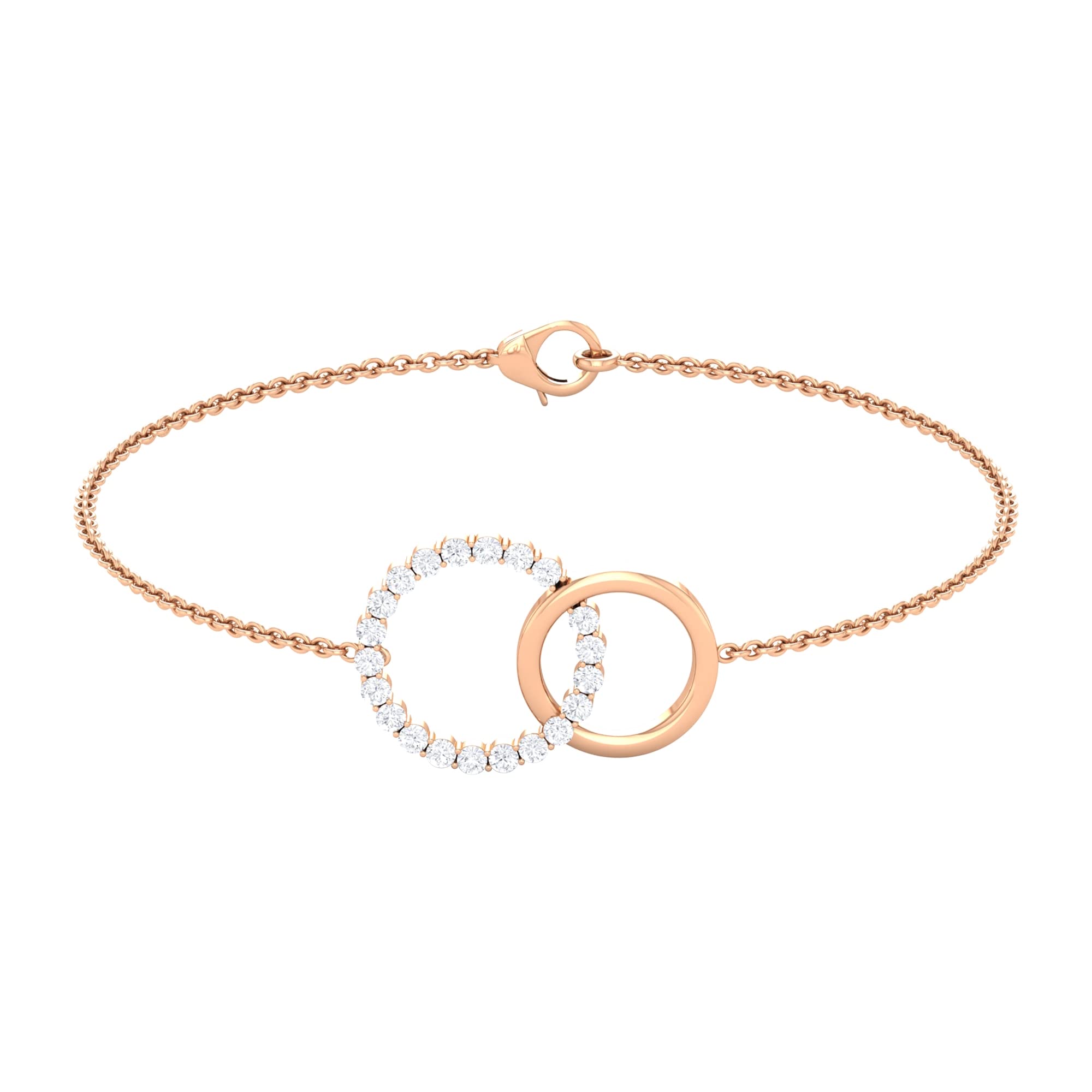 3/4 CT Zircon Chain Bracelet for Women - 10K Solid Gold Open Circle Eternity Interlock Bracelet - Perfect for Weddings, Anniversaries & Special Occasions