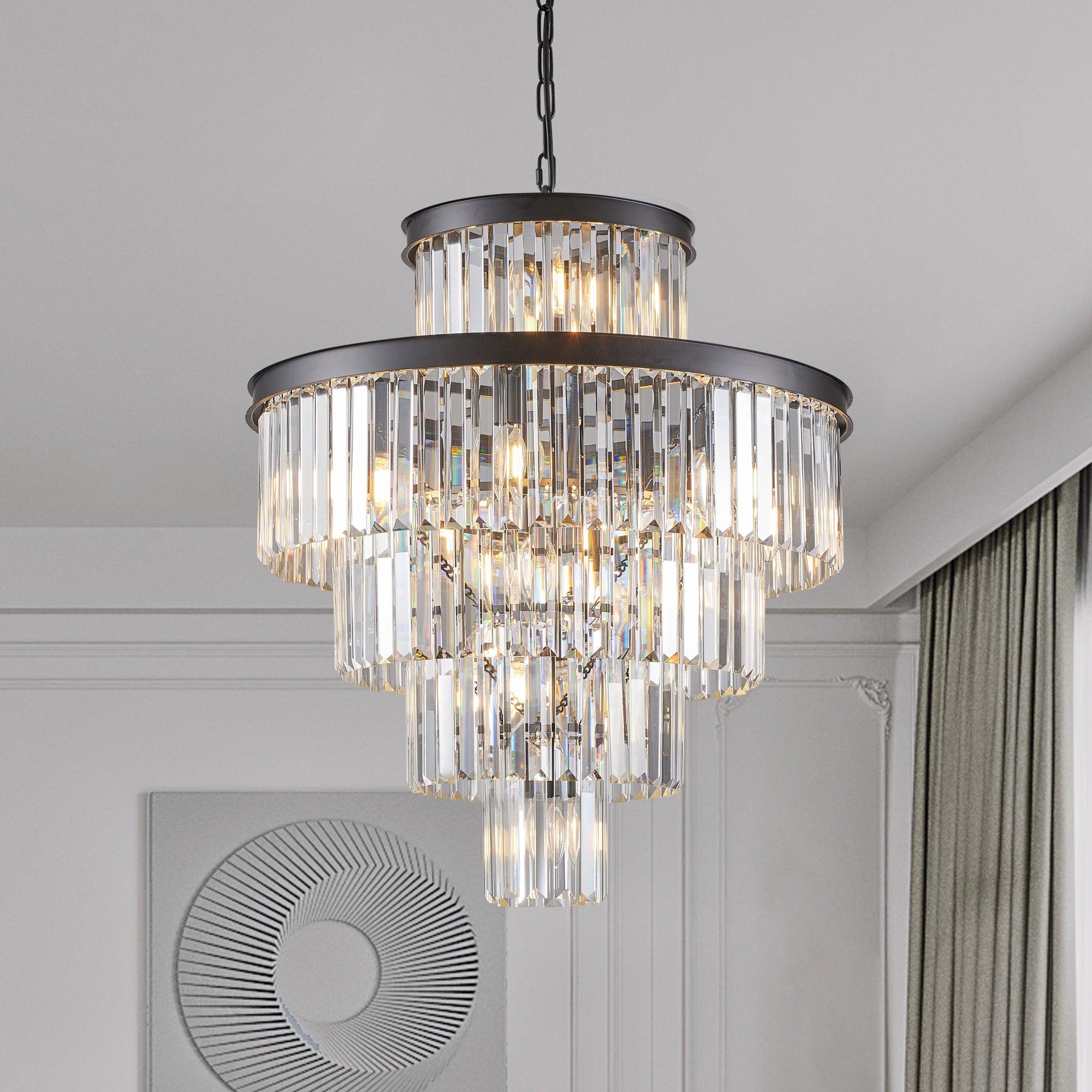 Elegant Black Crystal Chandelier - 23.6 Inch Modern Hanging Pendant Light Fixture for Dining Room, Bedroom & Living Room - Luxury Home Decor Lighting for Weddings, Parties & Interior Design