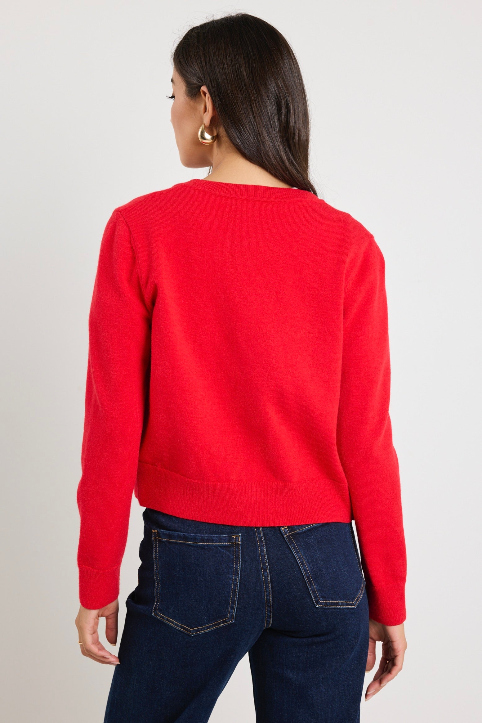 Premium Red Cashmere Blend Crewneck Cardigan for Women - Soft & Warm Knit Sweater - Perfect for Fall & Winter Outfits, Office Wear & Casual Chic