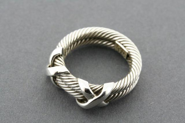 Double Rope Cross Stitch Sterling Silver Ring for Women - Elegant 925 Silver Jewelry Gift for Anniversary, Valentine's Day & Special Occasions
