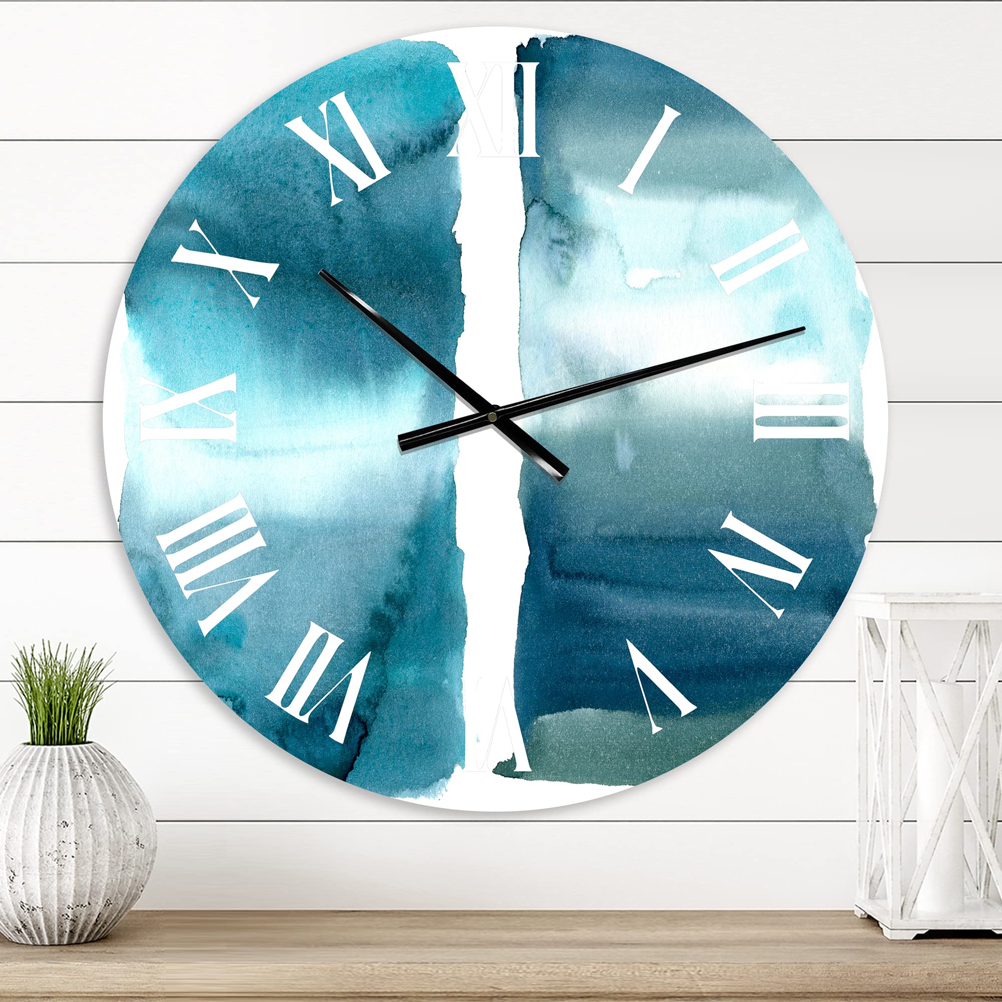 DesignQ Modern Ocean Blue Aquatic Abstract Wall Clock - Large Fractal Art Home Decor for Living Room, Bedroom & Office