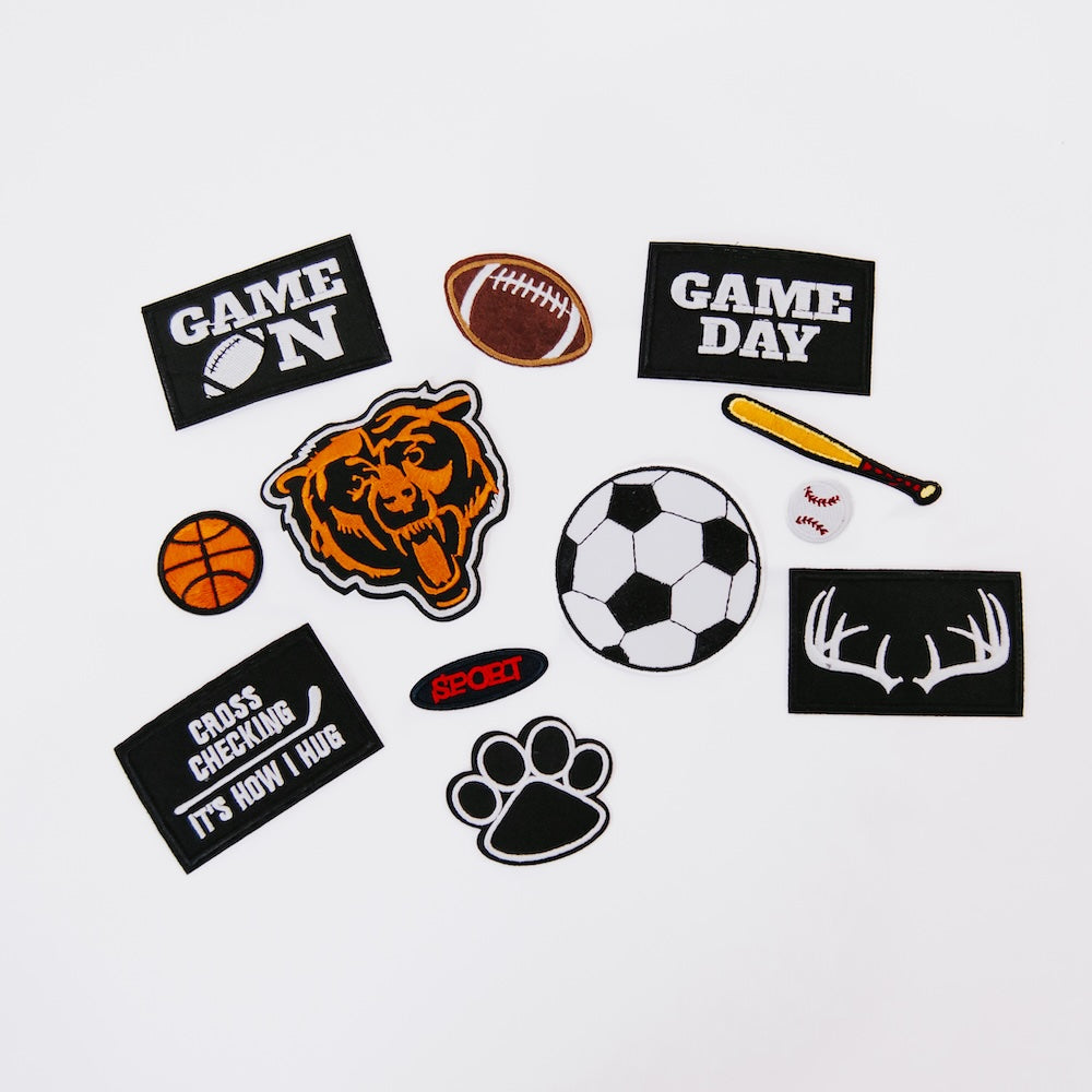 Sports Iron On Patches Bundle (12 pcs) - Custom Embroidered Appliques for Jerseys, Jackets & Backpacks - Perfect for Team Uniforms, DIY Crafts & Clothing Repair