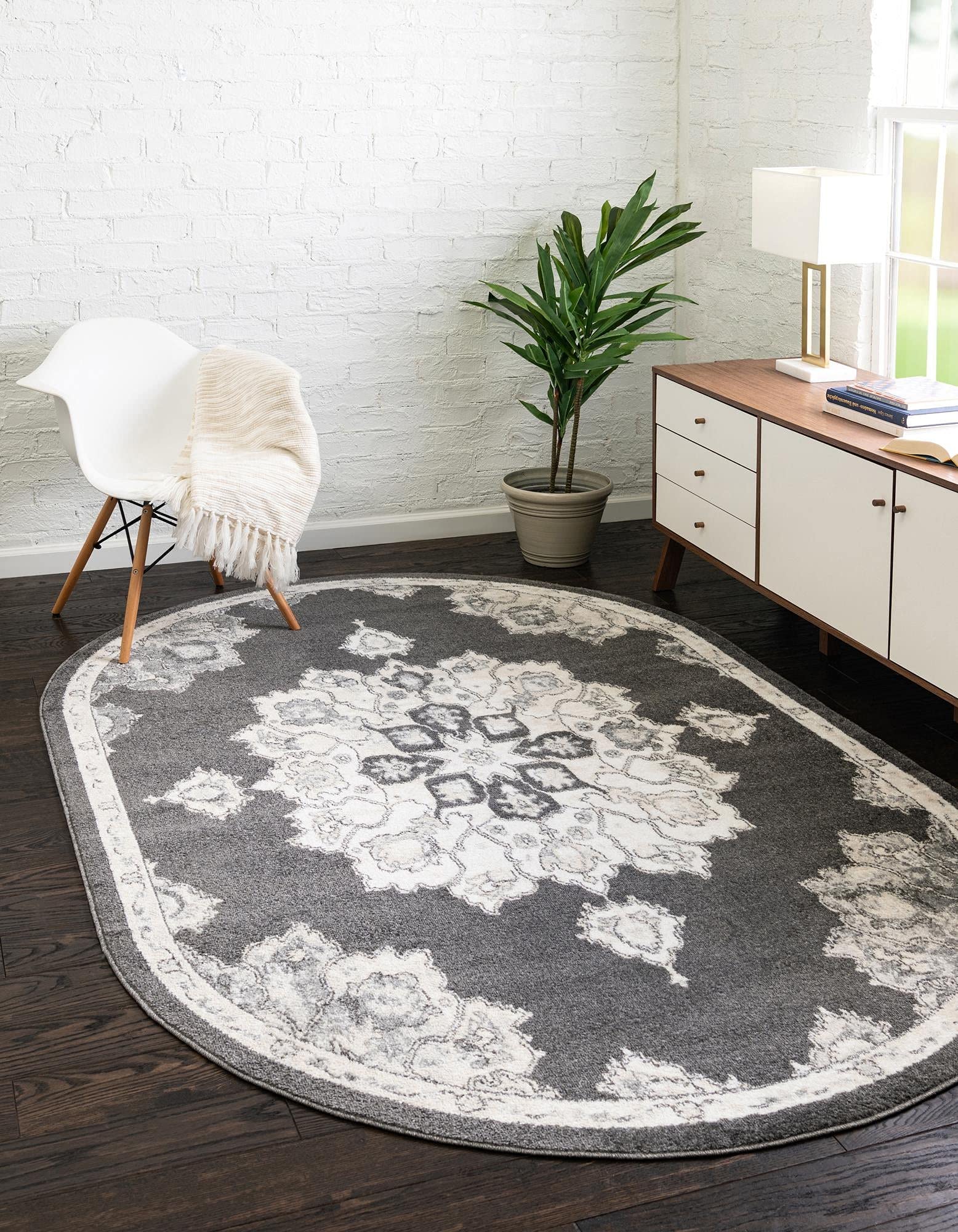Unique Loom Parker Collection Area Rug - Kokulu 4' x 6' Oval Charcoal Gray - Soft Non-Slip Living Room Rug for Bedroom, Office & Home Decor