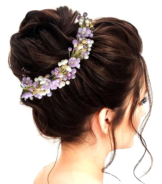 Artificial Small Rose Hair Clip with Metal and Pearls - Bridal Hair Bun Accessories for Women & Girls (Purple) - Perfect for Weddings, Prom, and Special Occasions