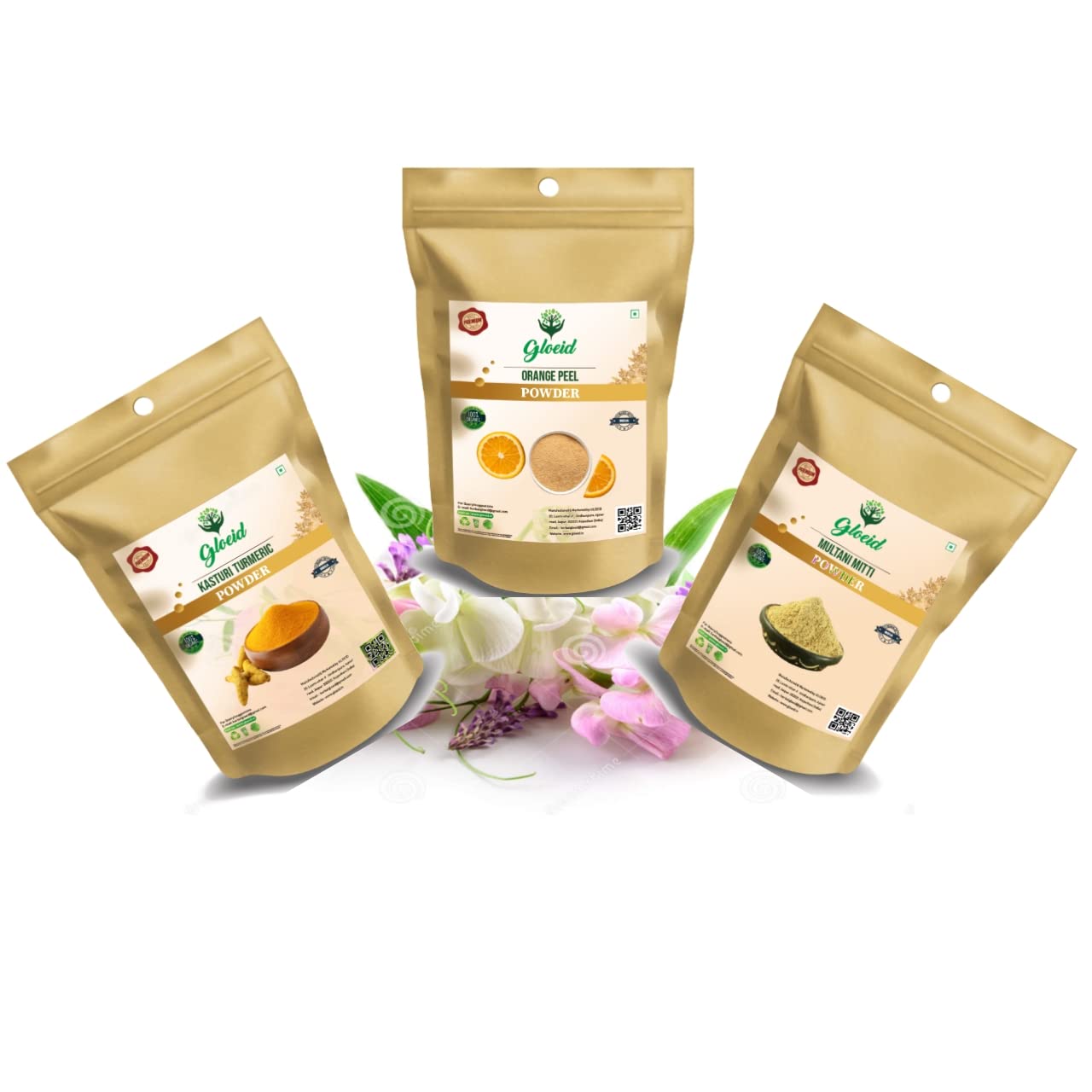Organic Turmeric Powder, Multani Mitti Clay & Orange Peel Powder - 100g Each (300g Total) for Glowing Skin, DIY Face Masks & Natural Beauty Treatments