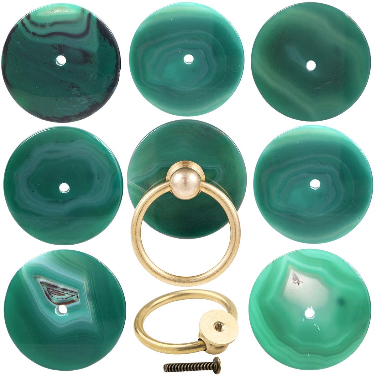 4 PCS Round Agate Slice Cabinet Knobs with Drawer Pulls - Natural Stone Drawer Handles for Dresser, Wardrobe & Cupboard Decor - Perfect for Home, Office & DIY Furniture Upgrade