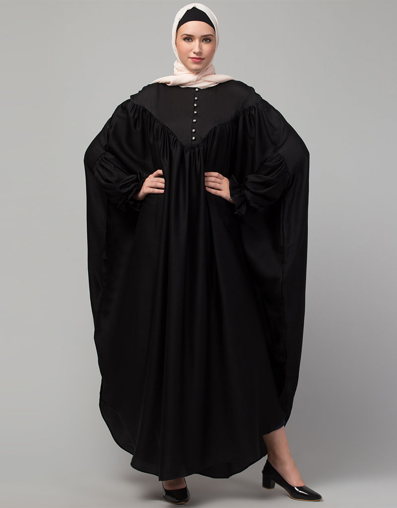 Elegant Arabic Kaftan Abaya with Yoke, Gathered Front & Back, Pleated Sleeves - One Size Fits All - Perfect for Prayer, Special Occasions & Modest Fashion