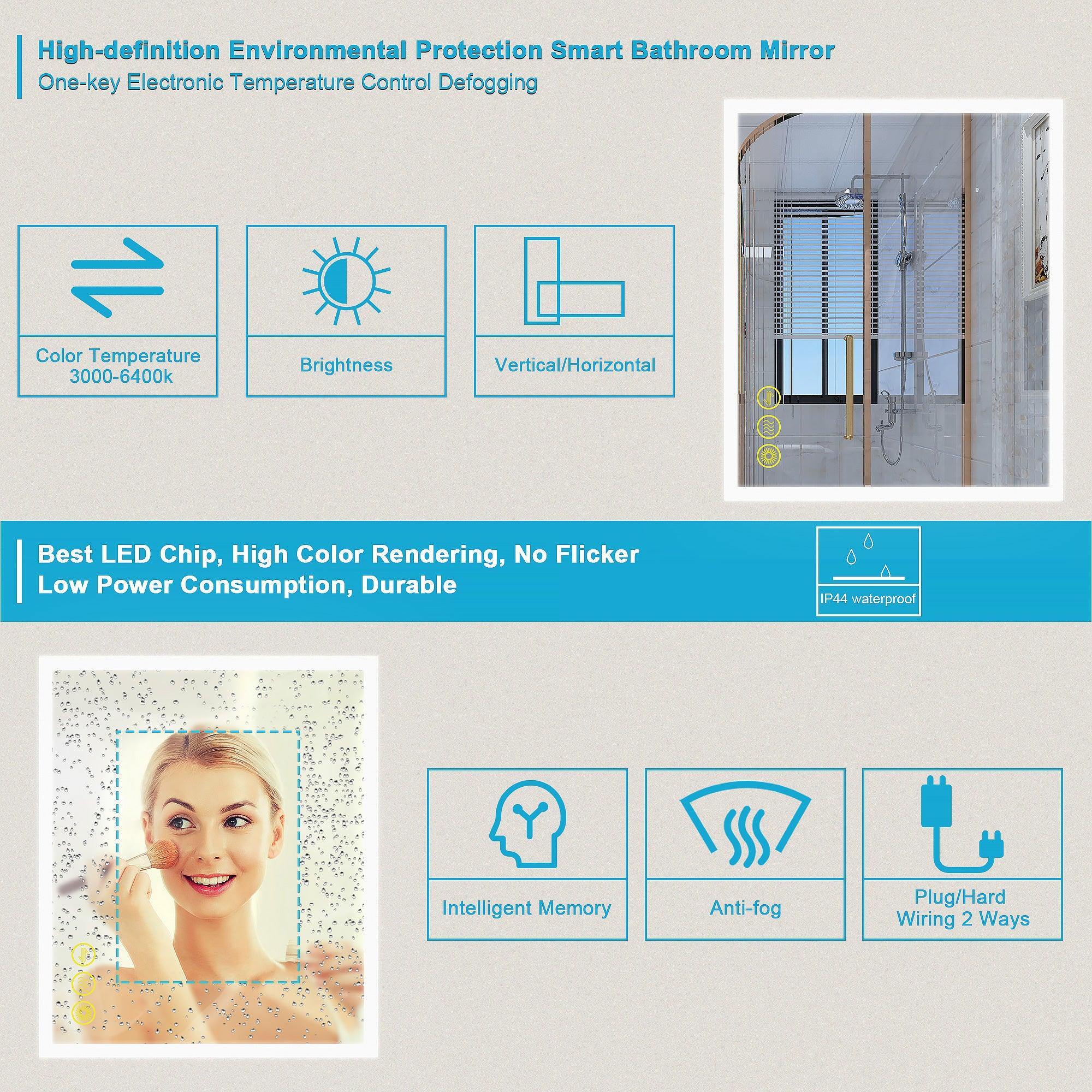 SmartGlow Dimmable LED Frameless Anti-Fog Bathroom Vanity Mirror with Touch Control - Perfect for Makeup, Shaving & Home Decor