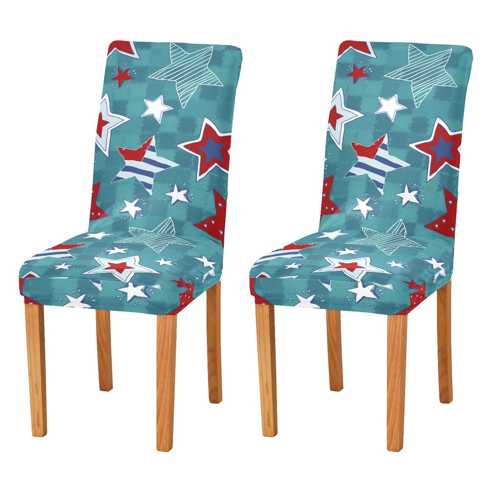 4-Pack Cartoon Stars Patriotic Chair Covers - Washable Stretch Slipcovers for Dining Chairs, Independence Day Party Decor, Home & Hotel Use