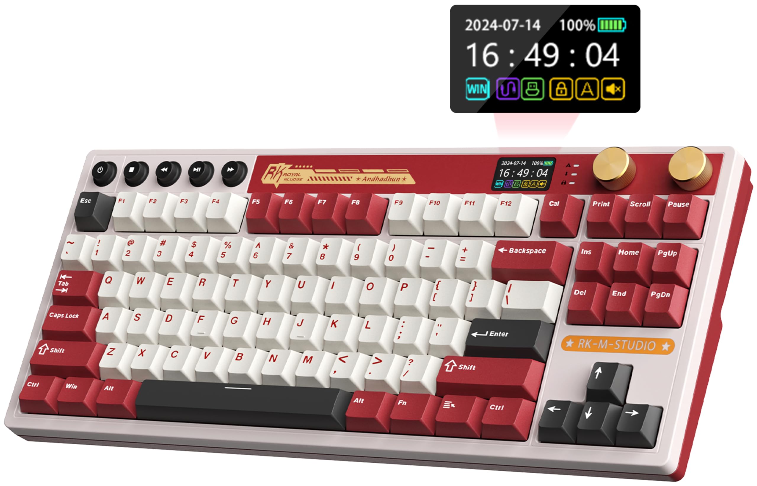 RK ROYAL KLUDGE M87 Wireless Mechanical Keyboard - Dual Knob, RGB Backlit, Hot Swappable for Gaming & Office