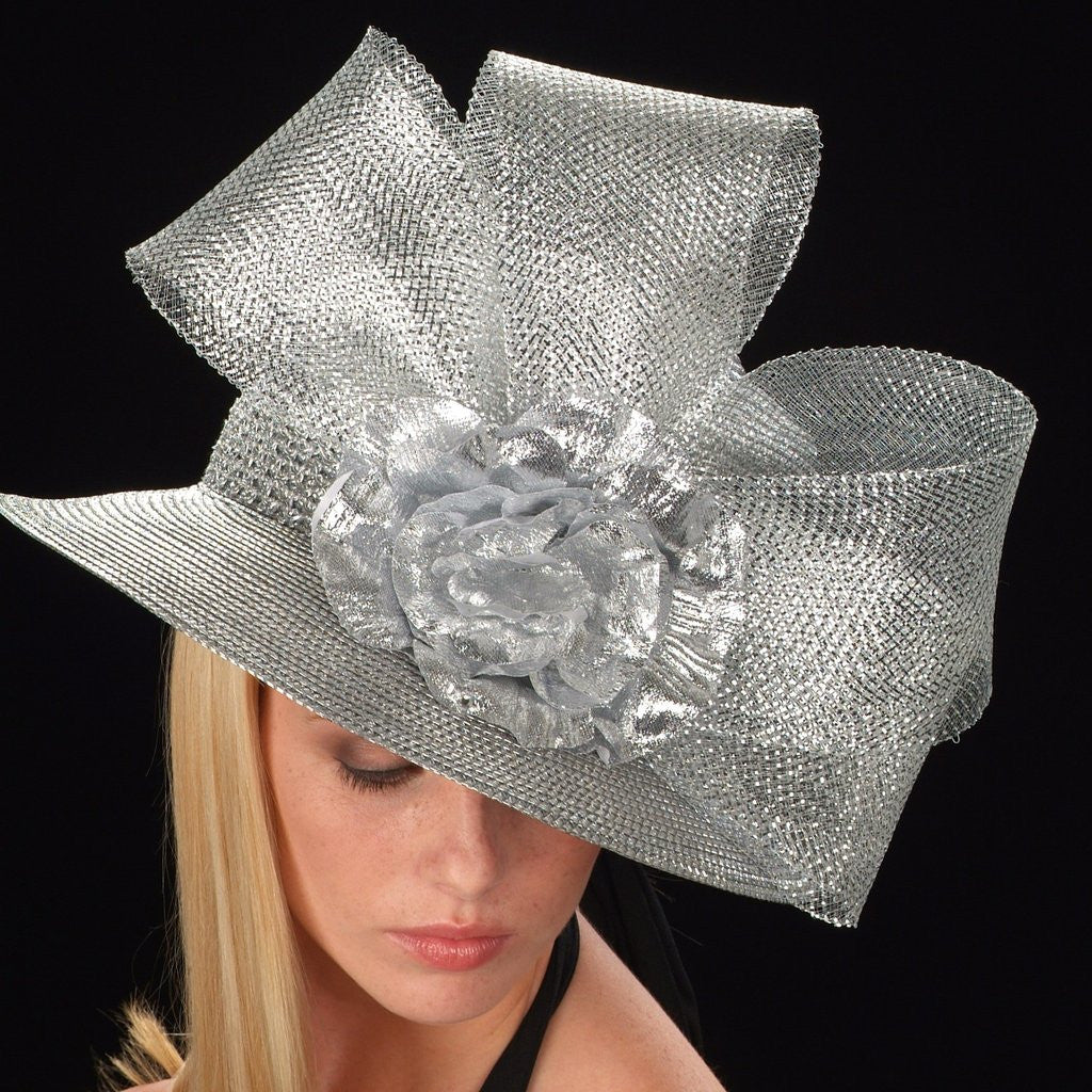 SG5019 Women's Straw Hat with Silver Horsehair & Silver Flower Accent - Perfect for Beach, Summer Outfits, and Outdoor Events