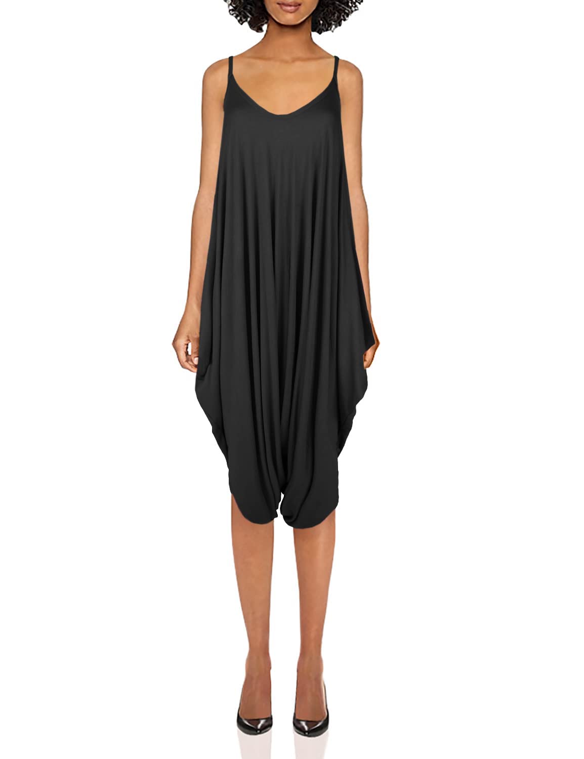Oops Outlet Women's Thin Strap Lagenlook Romper - Baggy Harem Jumpsuit Playsuit for Casual Wear, Summer Outfits & Boho Fashion