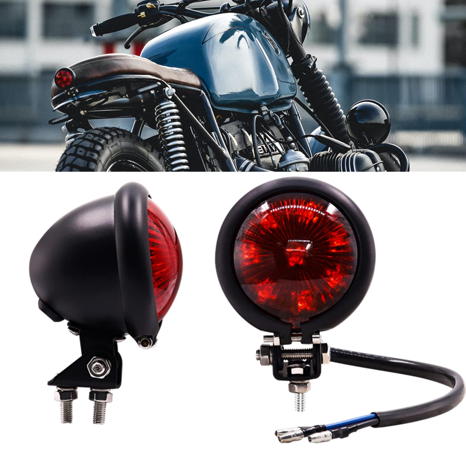Small Round Red LED Motorcycle Tail Light - Brake Stop & Running Light for Dirt Bikes, Choppers, Cruisers & ATVs (1PC, Red Lens) - Perfect for Night Riding & Off-Road Adventures