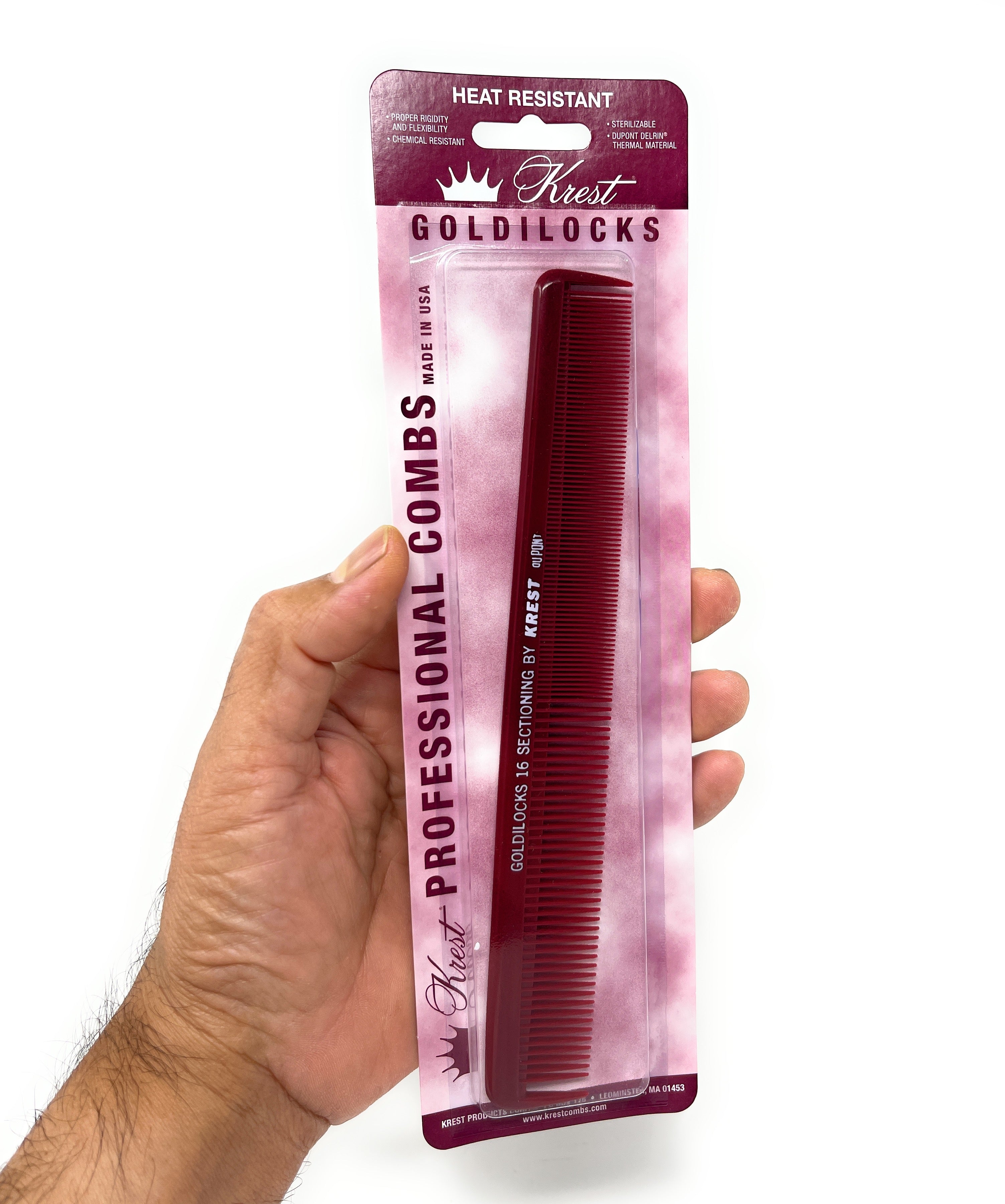 Krest Goldilocks G16 Heat Resistant Parting & Sectioning Comb - Dupont Delrin 8.5 Inch Professional Styling Tool for Hairdressers & Salons - Perfect for Coloring, Highlighting & Styling