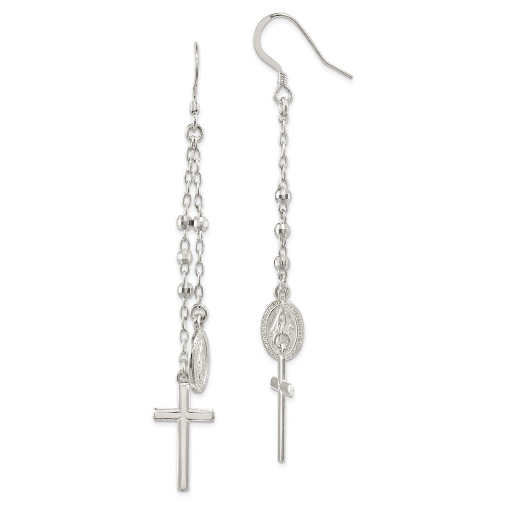 925 Sterling Silver Miraculous Medal & Cross Hook Earrings for Women - Religious Jewelry Gift for Baptism, First Communion & Everyday Wear