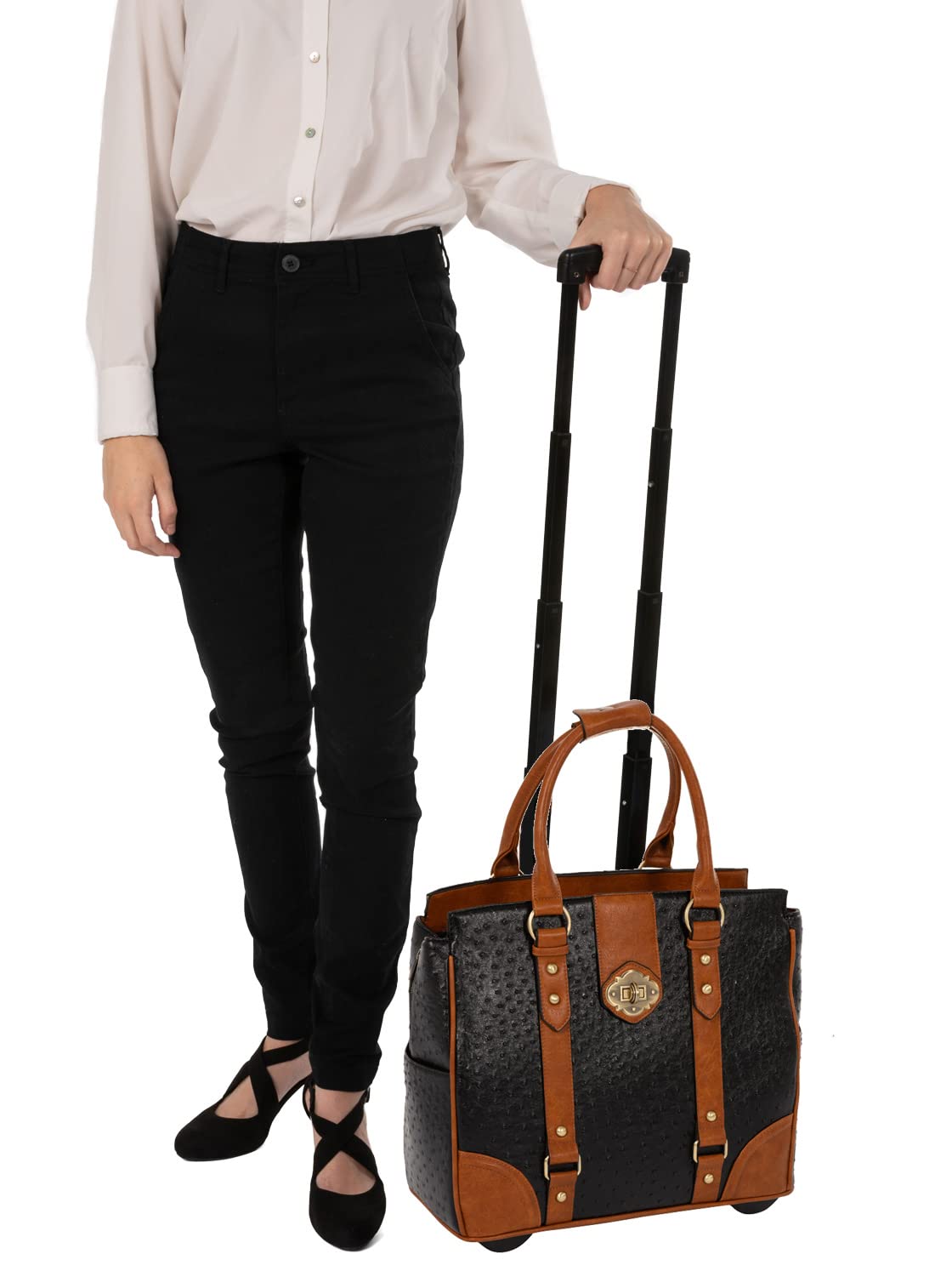 JKM & Company Rolling Tote Briefcase for Laptop, iPad, Tablet - Water-Resistant Computer Carryall Bag for Business Travel, Office Commute & College Students
