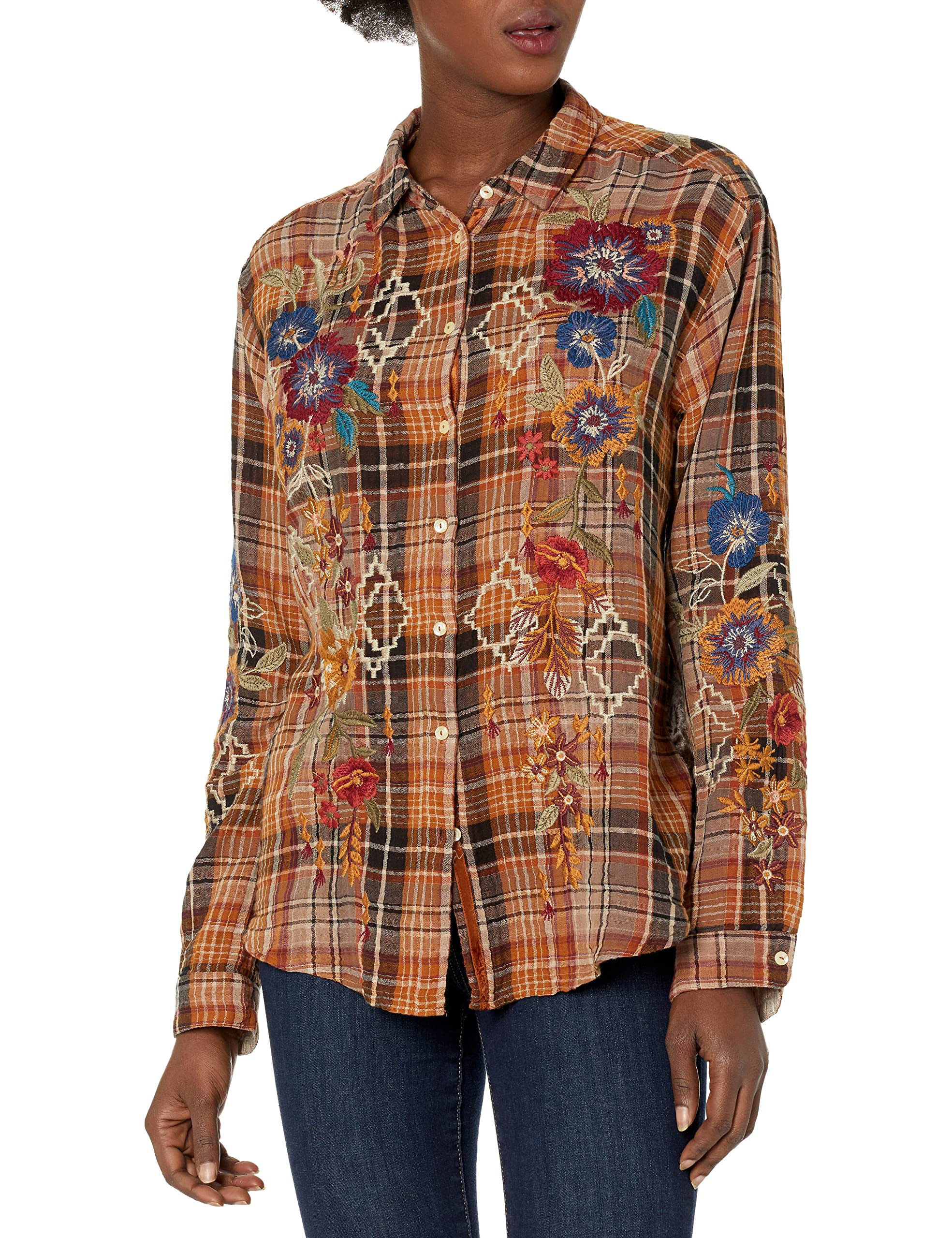 Johnny Was Women's Long Sleeve Blouse - Boho Floral Print Cotton Top for Casual Wear & Layering