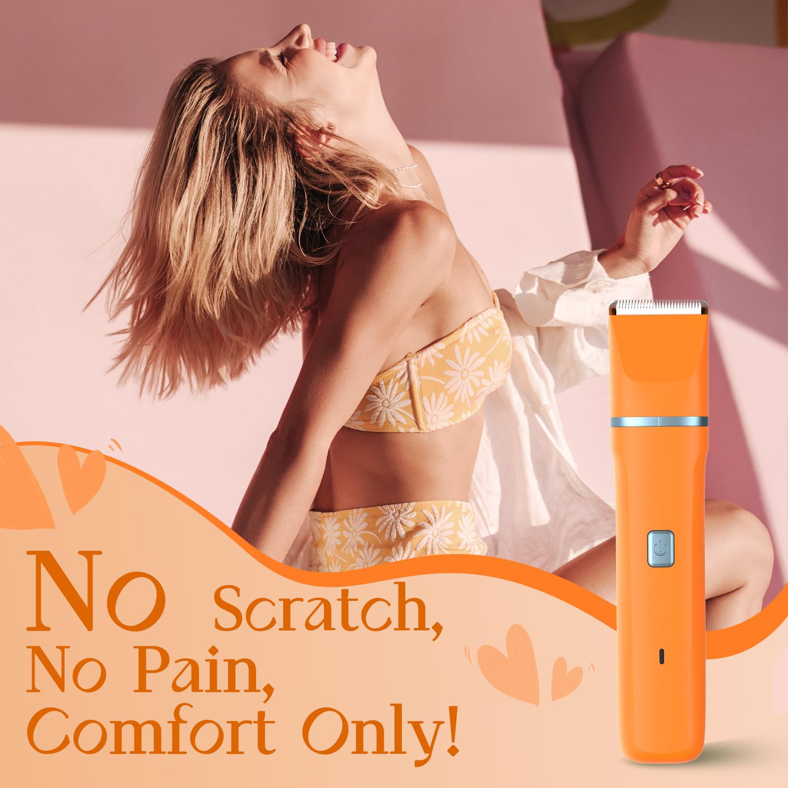 Orange Bikini Trimmer with Replacement Blade - Painless Hair Removal for Women, Smooth Skin for Bikini, Underarms & Body - Perfect for Travel & Home Use