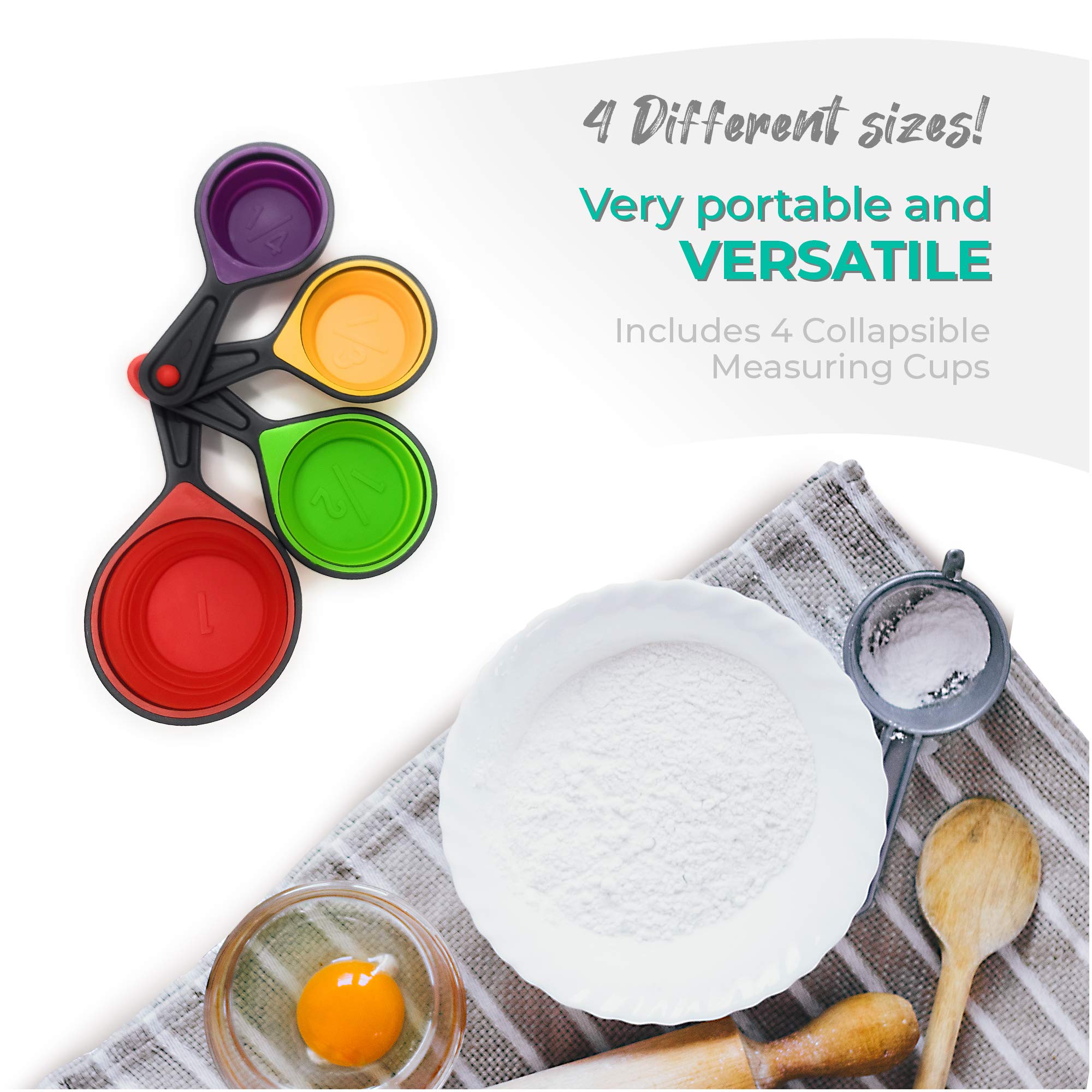 Collapsible Silicone Food Storage Containers 16-Piece Set with Lids - BPA-Free, Space-Saving Kitchen & Travel Essentials - Includes Measuring Cups, Spoons & Sporks - Perfect for Meal Prep, Camping & On-the-Go Lifestyles