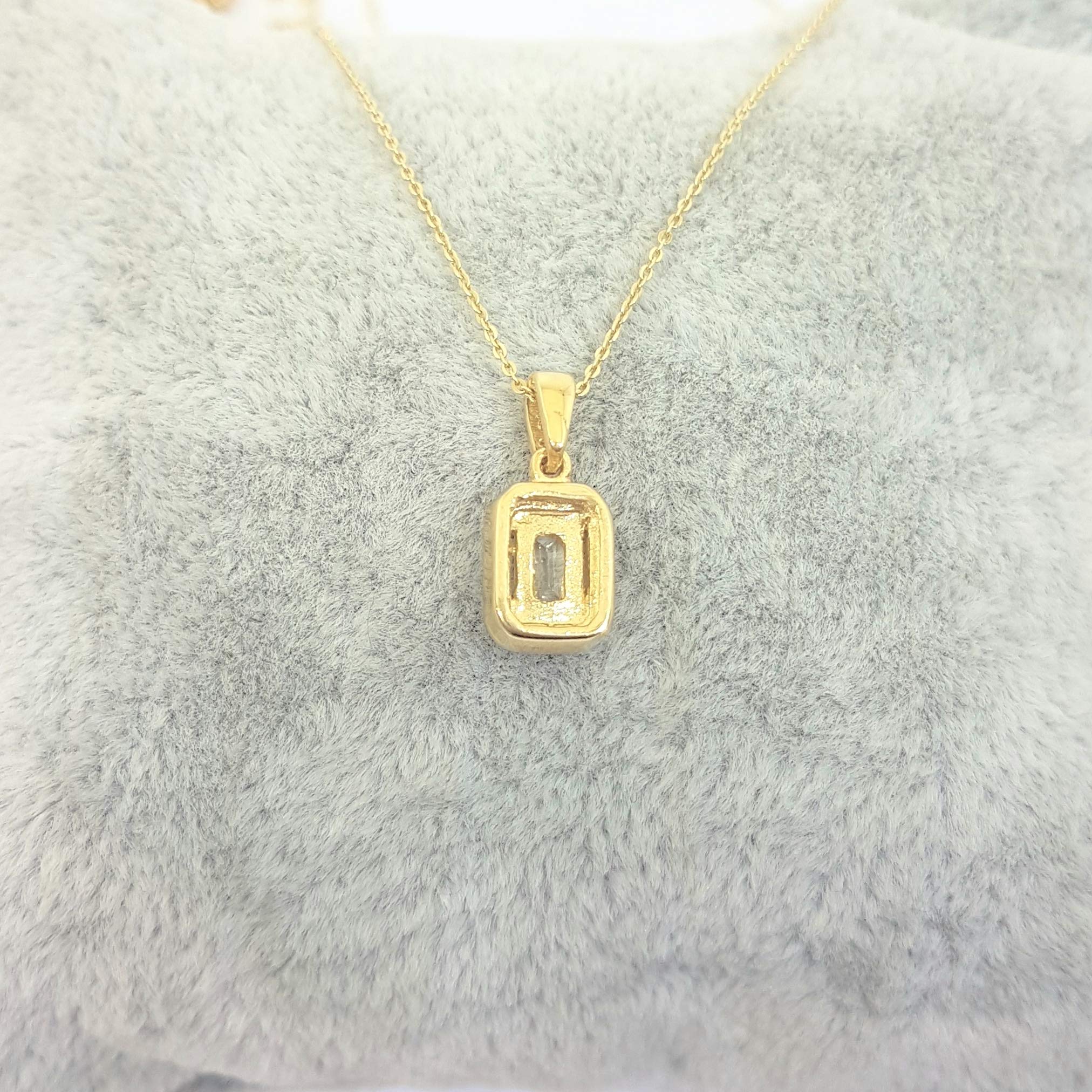 14K Real Solid Gold Baguette Halo Charm Pendant Necklace for Women - Elegant Jewelry Gift for Wife, Girlfriend, Mom - Perfect for Birthday, Anniversary & Special Occasions