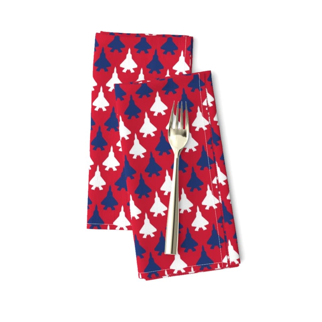 Premium Linen Cotton Canvas Dinner Napkins Set of 2 - Red White Blue Chevron Airplane Print for Elegant Dining | Perfect for Dinner Parties, Weddings & Aviation-Themed Events