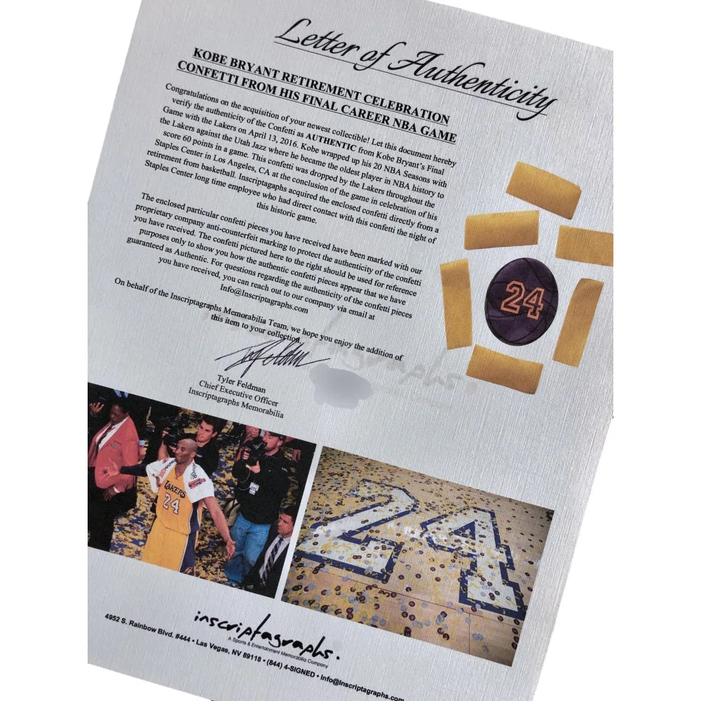Authentic Kobe Bryant Final Lakers Game Used Confetti & Season Ticket Collage Framed Memorabilia #D/248 - Perfect for Sports Collectors & Lakers Fans Display