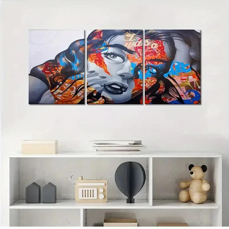 3-Piece Vibrant Portrait of a Woman Metal Wall Art - Ready to Hang Modern Home Decor for Living Room, Bedroom & Office