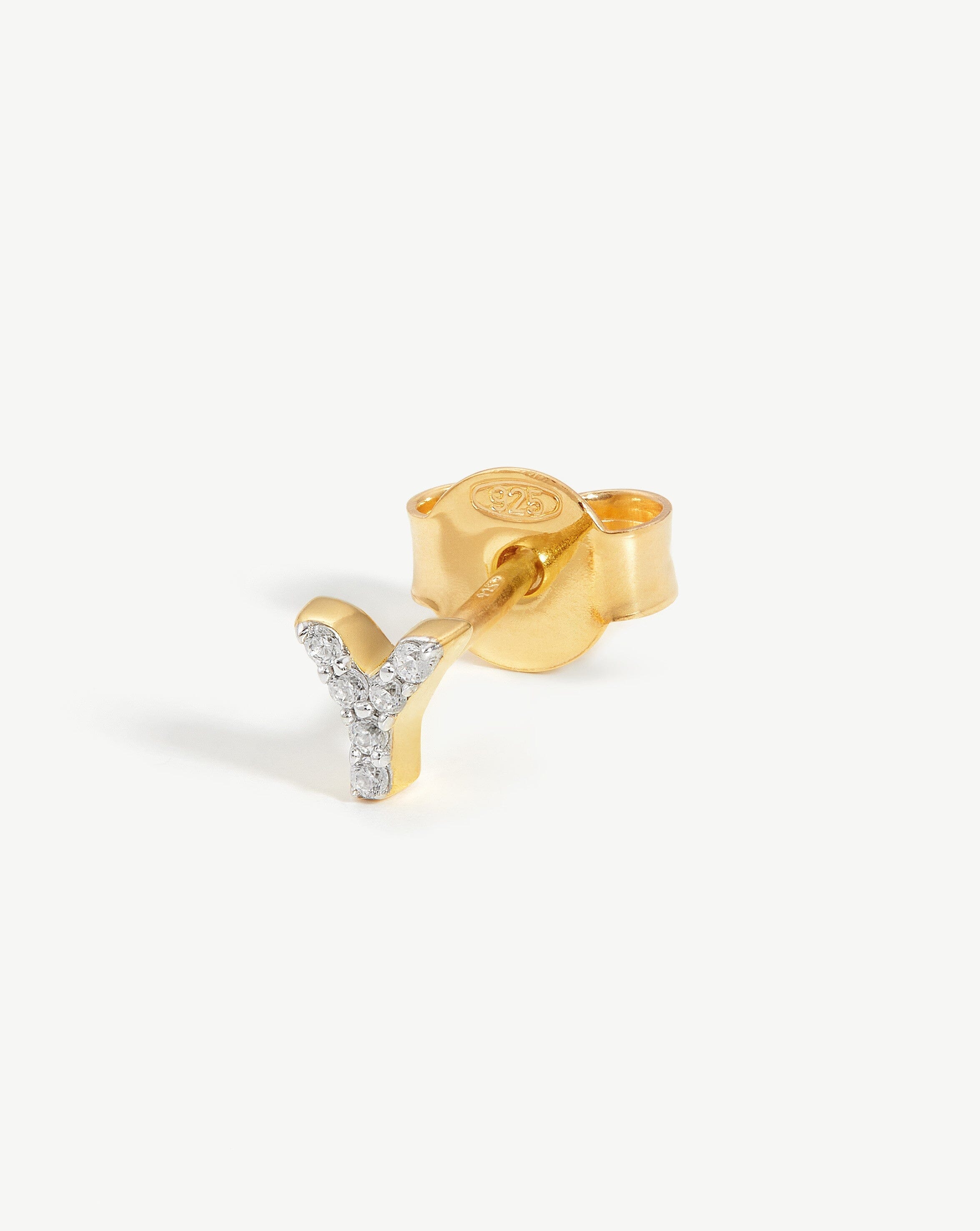 Pave Initial Single Stud Earring - 18k Gold Vermeil & Cubic Zirconia Personalized Jewelry | Elegant Gift for Women, Birthday, Anniversary, Wedding | Perfect for Everyday Wear & Special Occasions