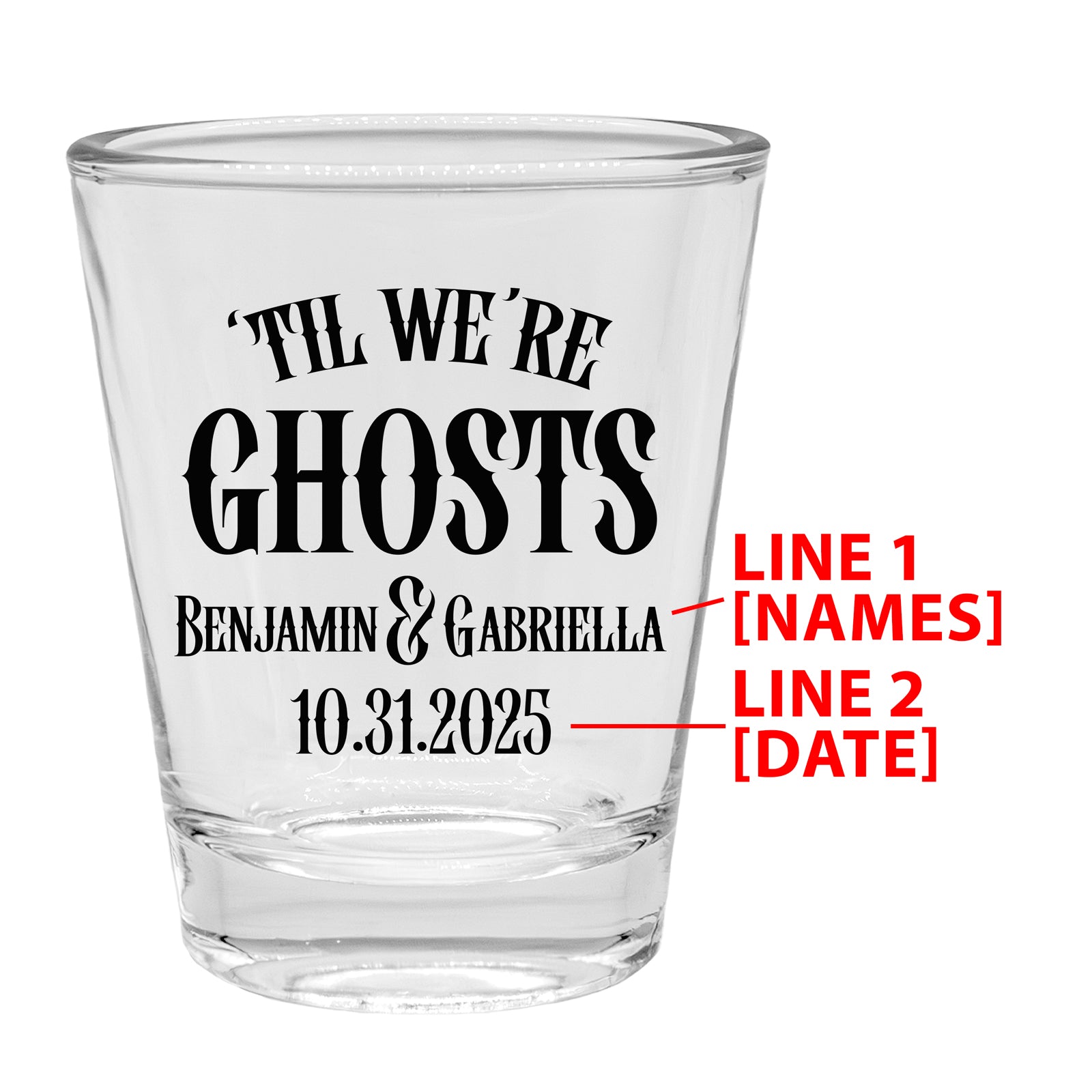 Customizable Clear Shot Glass 1.75oz - Personalized Ghost Design for Halloween Parties, Bachelor/Bachelorette Events & Bar Accessories