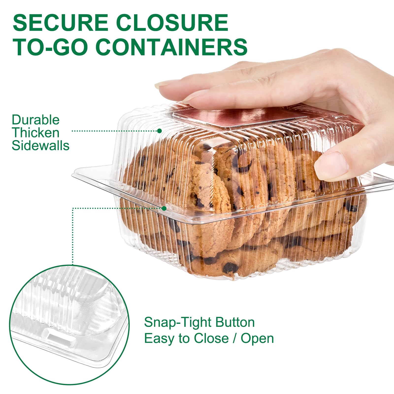 TOFLEN 100pcs Clear Plastic Cake Containers - Hinged Lids for Mini Cakes, Desserts & Salads - Perfect for Takeout & Parties