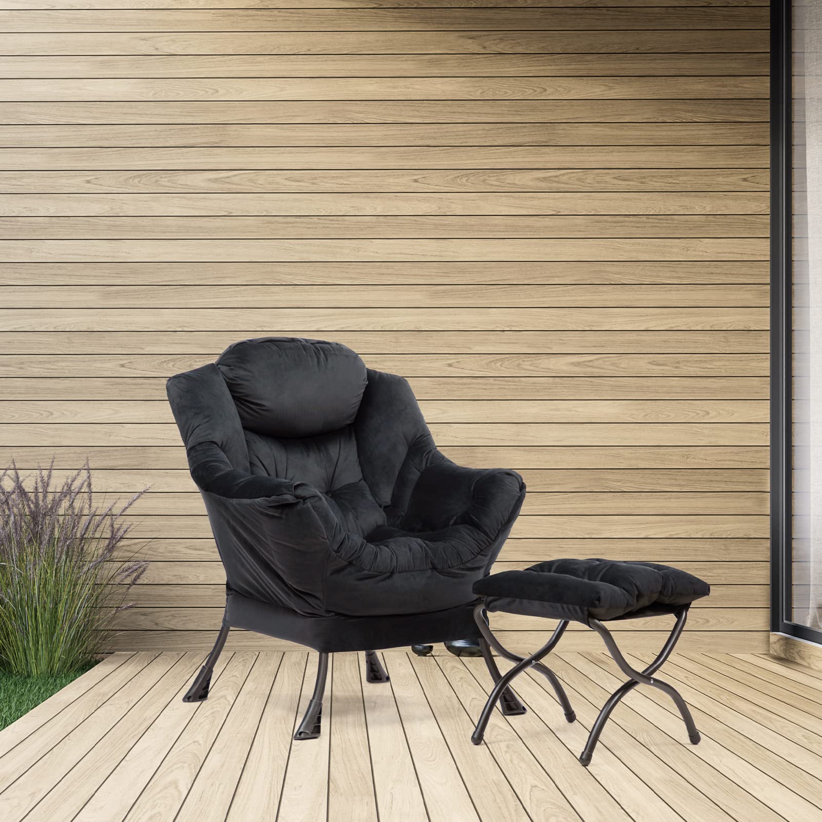 HollyHOME Oversized Fabric Lounge Chair - Cozy Armrest Accent Reading Chair for Living Room, Bedroom & Dorm | Comfortable Leisure Sofa for Relaxing, Reading & Napping (Black)