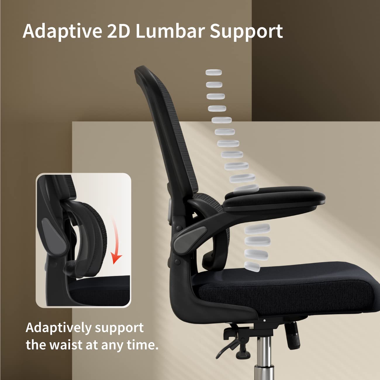 Ergonomic Office Chair with Breathable Mesh Back - Adjustable Height, Double Lumbar Support & Flip-Up Arms - 90°-130° Reclining Computer Desk Chair for Home Office, Gaming & Remote Work