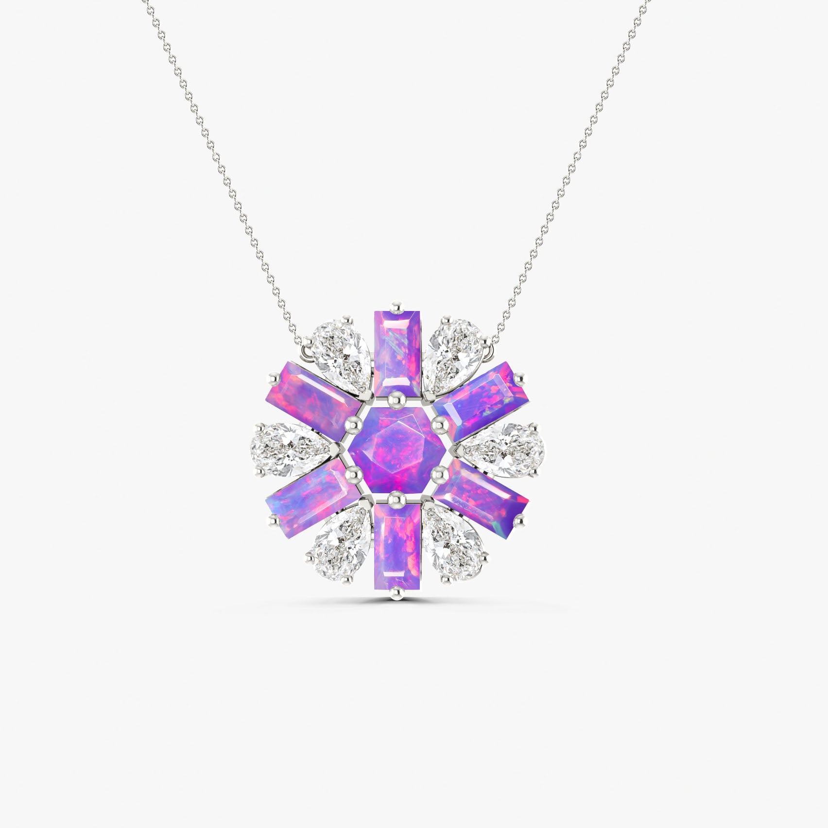 Natural Lavender Opal Round Cluster Charm Pendant Necklace for Women - Elegant Boho Jewelry Gift for Birthday, Anniversary & Special Occasions