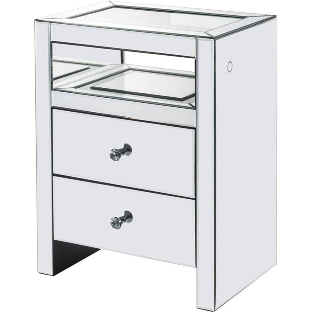 Acme Dominic Modern LED Nightstand with 2 Drawers & Mirrored Glass - Perfect for Bedroom, Living Room, or Office Storage