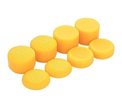 Universal Silicone Thumb Grip Caps for PS5, PS4, PS3, Switch Pro, Xbox One, Xbox 360, Wii U & PS2 Controllers - 8 Pack Yellow Rubber Joystick Cover Replacement - Improve Grip & Comfort for Gaming Sessions