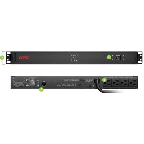 APC SC500RM1U Smart-UPS 500VA Line Interactive UPS, 1U Rackmount, 120V, 4x NEMA 5-15R Outlets, Black - Reliable Backup Power for Servers, Network Equipment & Home Office Electronics