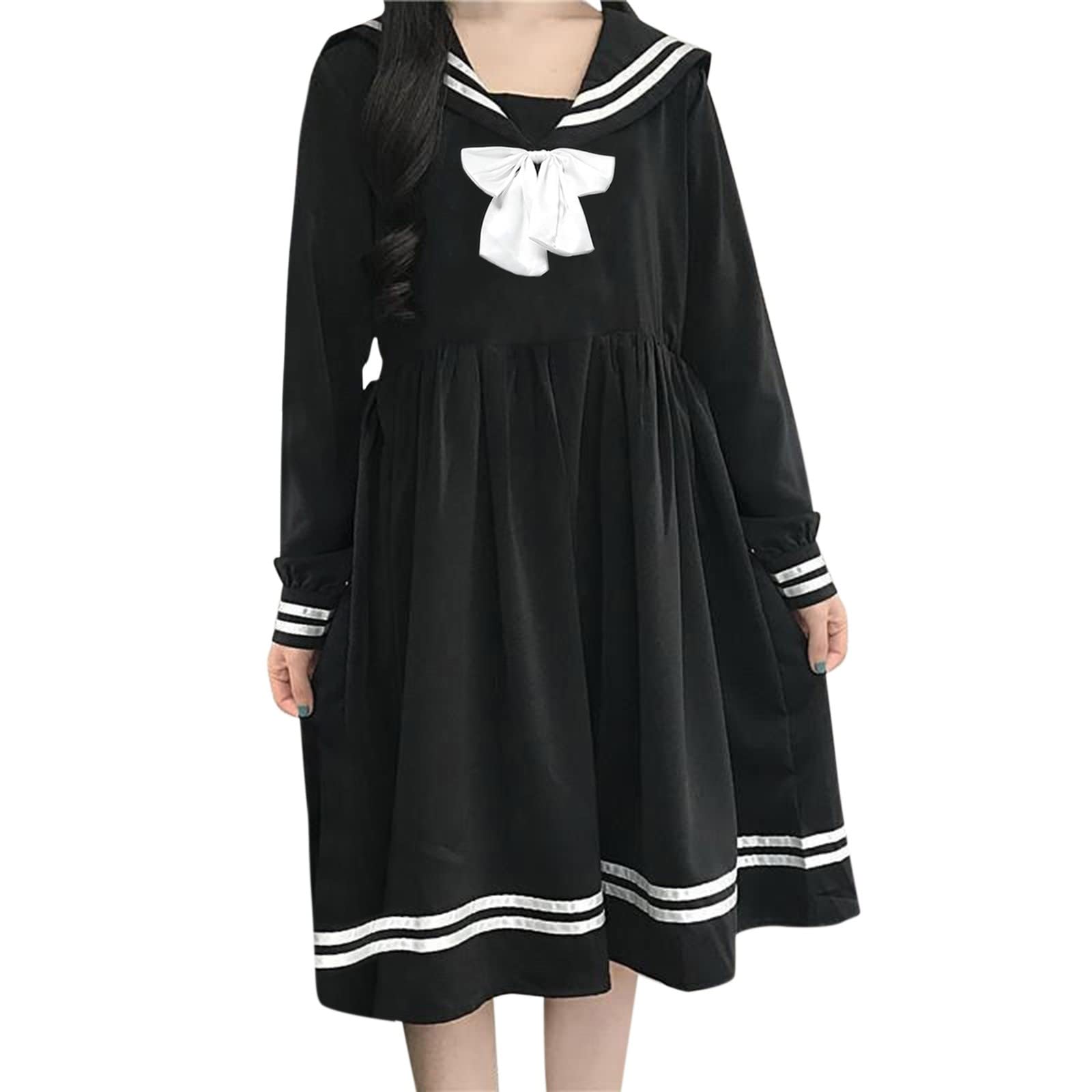 Minos Women's Shirt Dress - Cute Preppy Style Navy Collar Denim Dress with Long Sleeves & Knee-Length Skirt | Perfect for Office, Casual Outings & Spring Fashion
