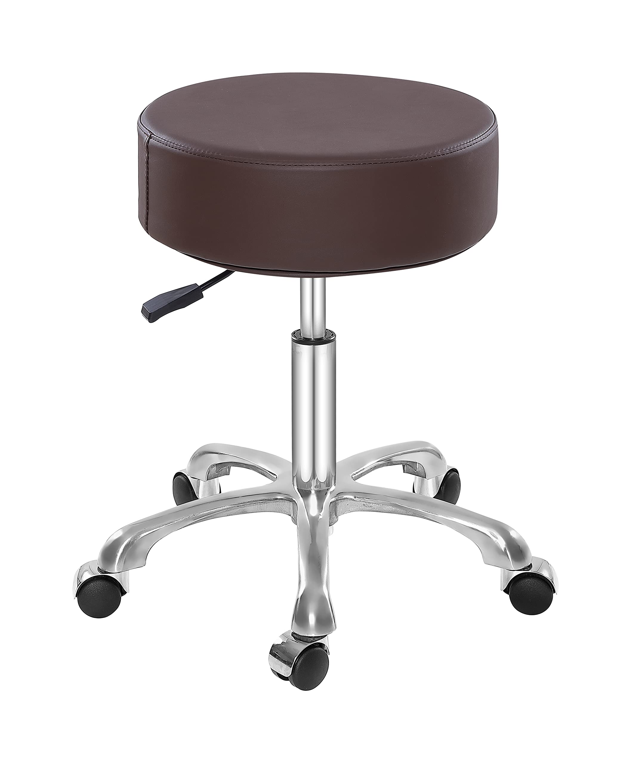 Lilfurni Swivel Rolling Stool - Adjustable Round Chair with Wheels & Thick Padding for Office, Salon, Medical Clinic, Massage Spa - Durable Brown Stool for Professionals & Workspaces