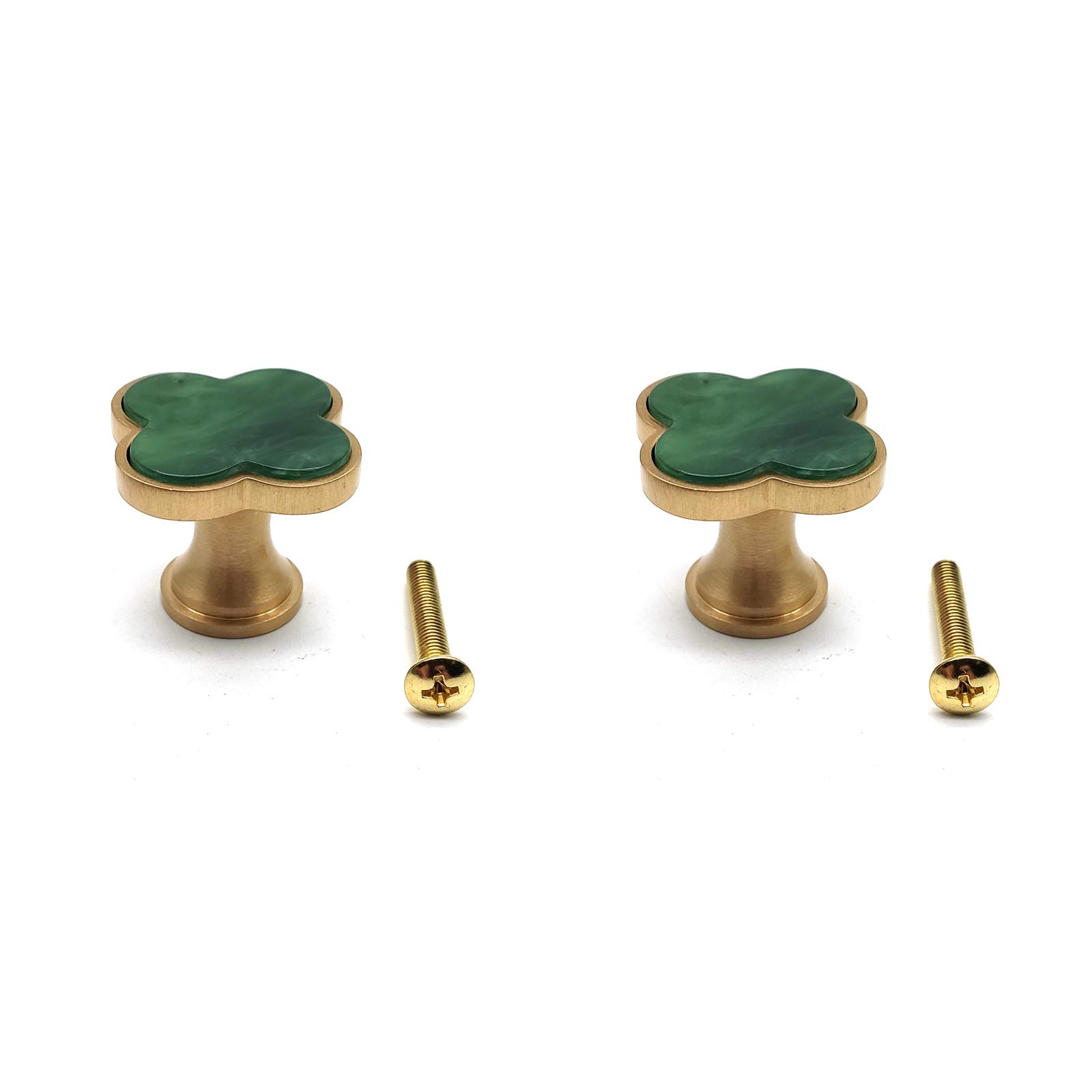 2-Pack Brass Four Leaf Clover Cabinet Knobs & Handles - 1.1