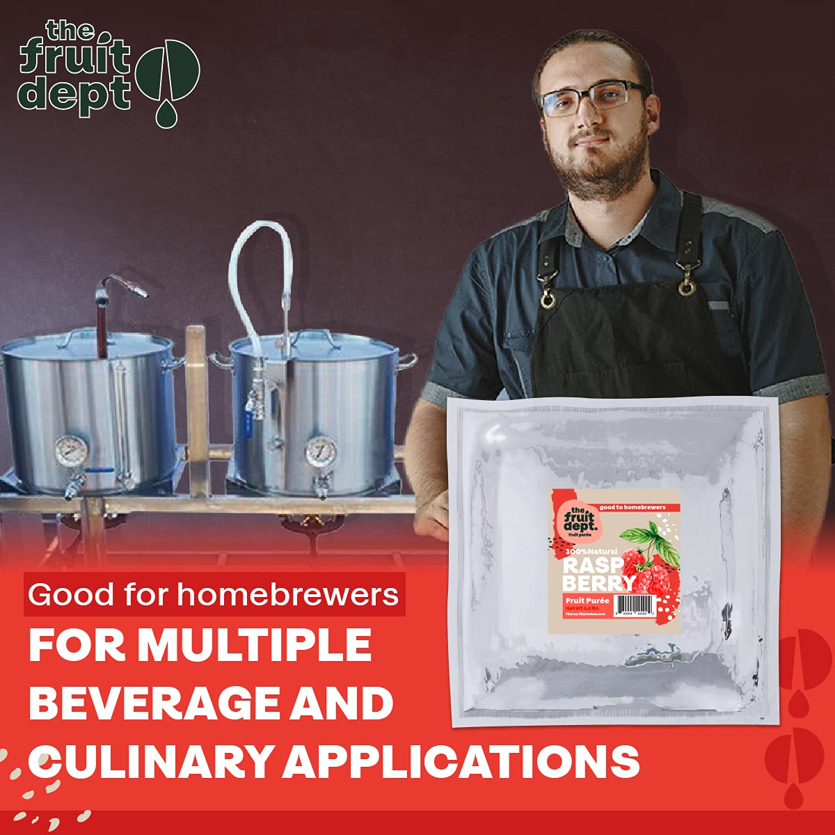 Premium Aseptic Raspberry Fruit Puree - 4.4 Lb Bulk Pack | All-Natural, No Preservatives | Perfect for Smoothies, Baking, Desserts & Commercial Food Production