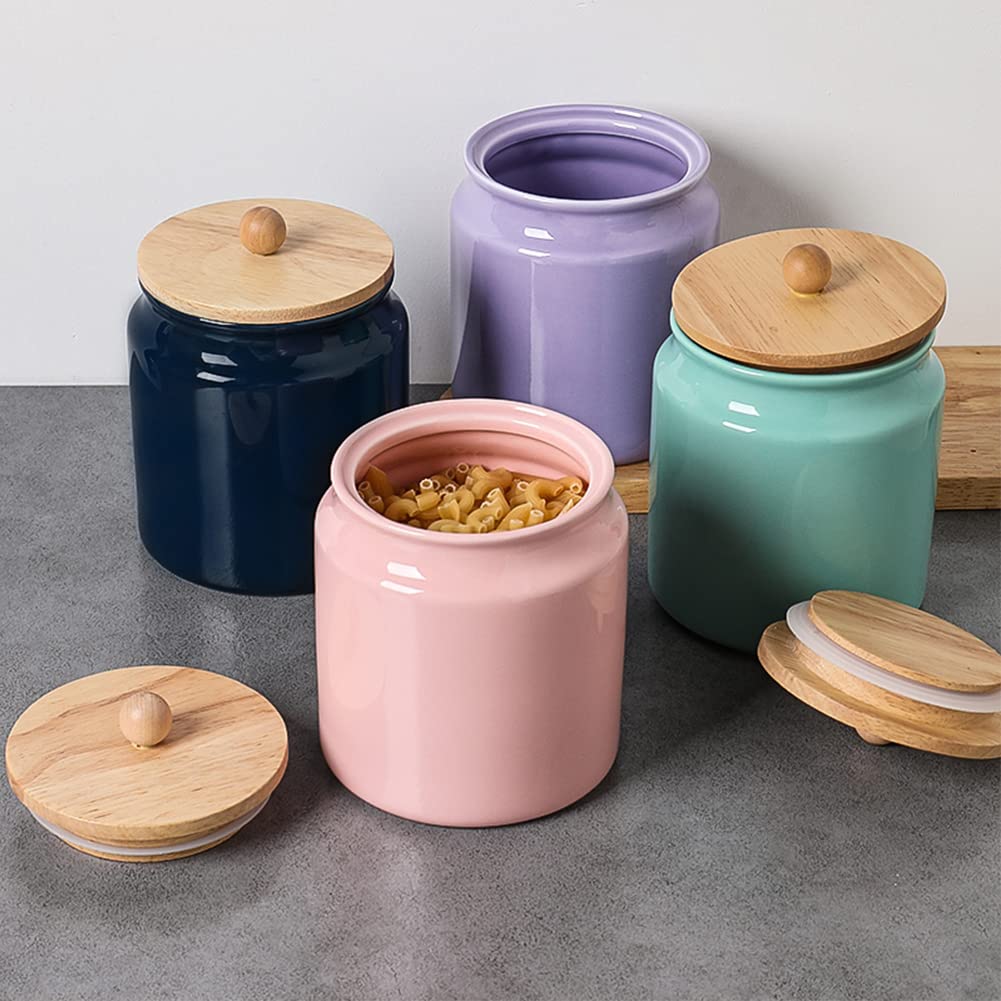 Sweejar 28oz Ceramic Food Storage Canisters with Airtight Wooden Lid - Kitchen Pantry Containers for Coffee Beans, Tea, Sugar, Salt & Dry Goods | Perfect for Home Organization & Coffee Bar Display (Green)