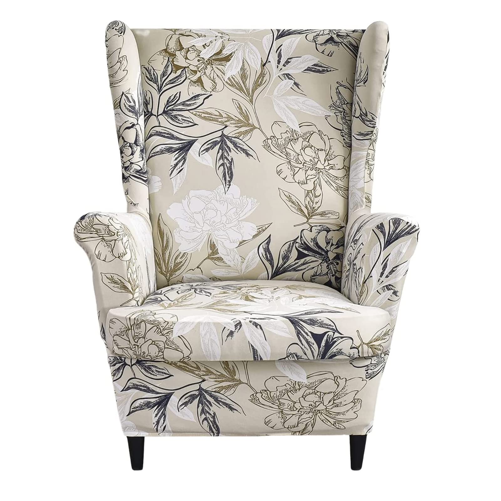 HAOYONG Wing Chair Slipcovers - Printed Stretch Washable Wingback Armchair Covers (2-Piece Set) for Living Room & Bedroom | Perfect for Home Decor, Reading Nook & Lounge Areas
