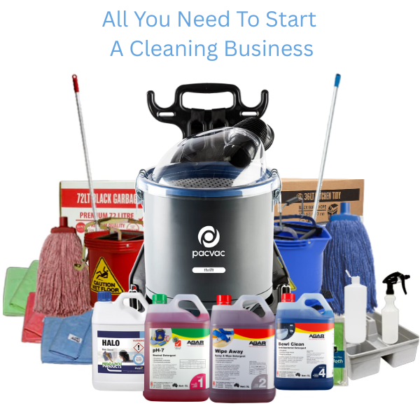 Commercial Cleaning Startup Kit with Pacvac Thrift Backpack Vacuum - Professional Cleaning Equipment for Offices, Hotels & Business Spaces
