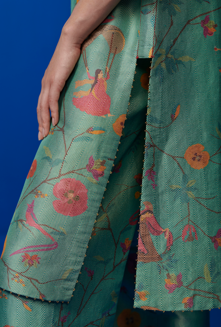 Azad Silk Brocade Trousers in Aqua Color - Elegant Women's Palazzo Pants for Party, Wedding & Special Occasions